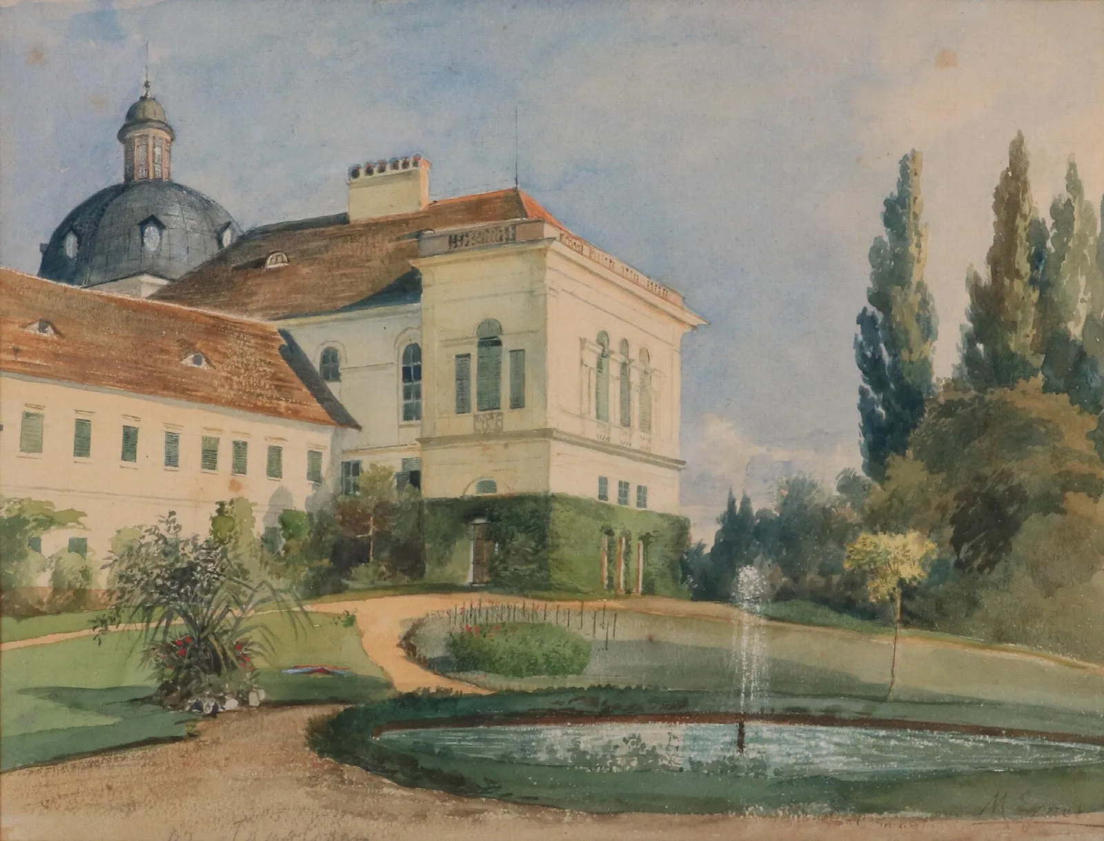 Schlosspark Mit Springbrunnen Wall Art by Marie Egner - Canvas Print