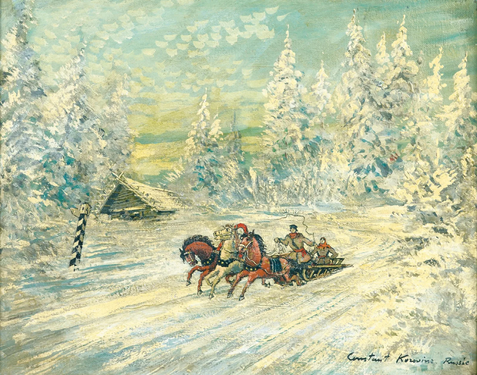 Troika Dans La Neige Wall Art by Konstantin Alexeevich Korovin - Canvas Print