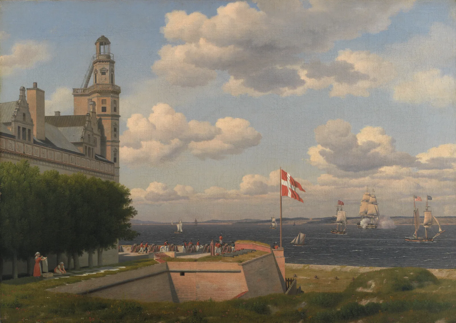A View Towards The Swedish Coast From The Ramparts Of Kronborg Castle Wall Art by Christoffer Wilhelm Eckersberg - Canvas Print
