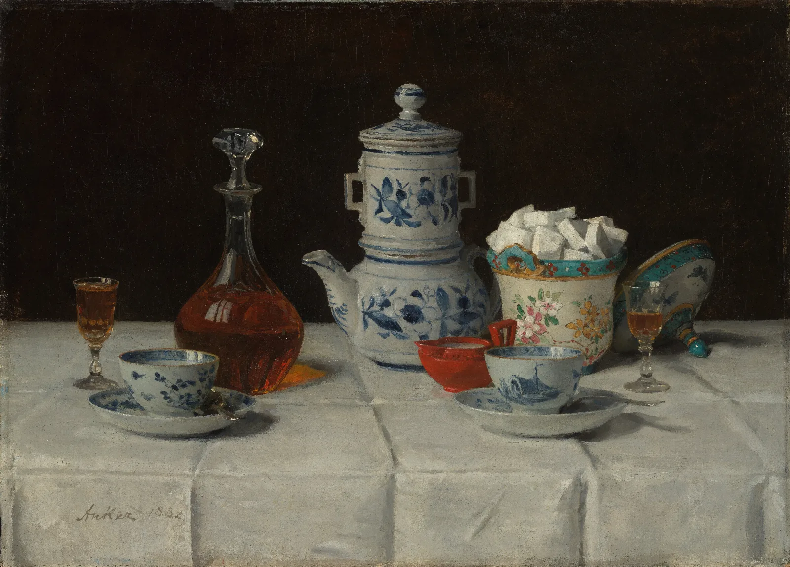 Still Life With Coffee Setting And Cognac Bottle Wall Art by Albert Anker - Canvas Print