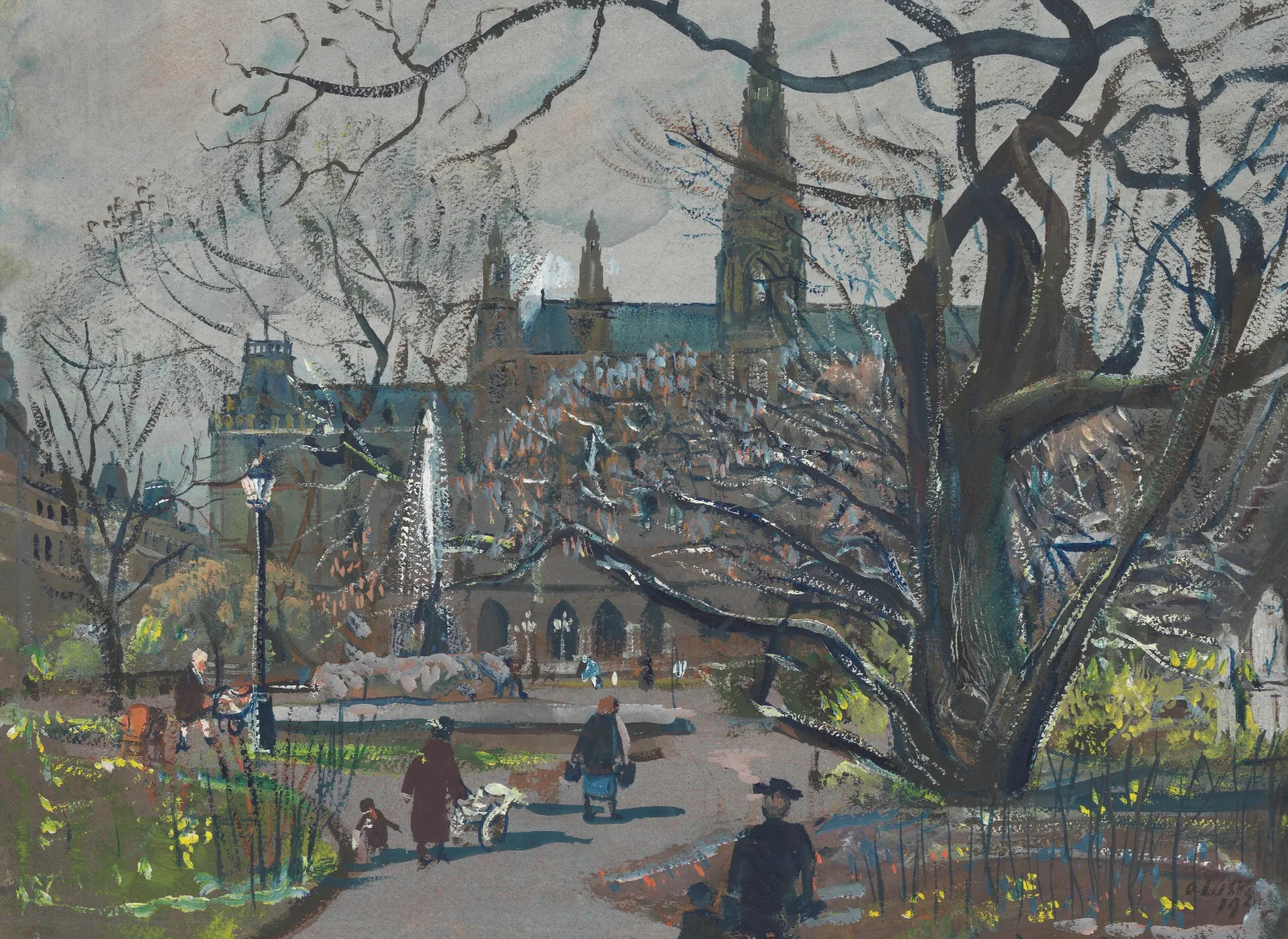 Blick Vom Rathausplatz Gegen Das Rathaus Im Fruhling Wall Art by Oskar Laske - Canvas Print