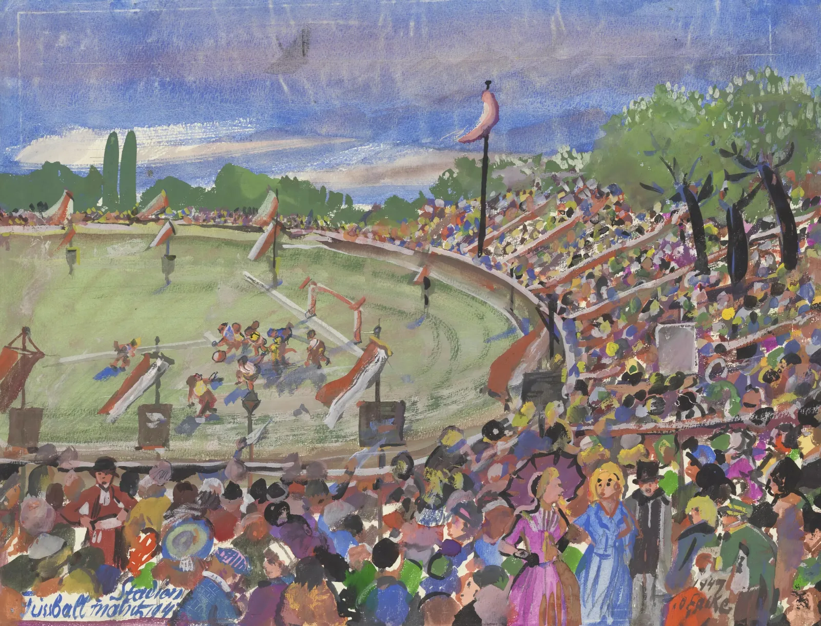 Fusballmatch Im Stadion Wall Art by Oskar Laske - Canvas Print