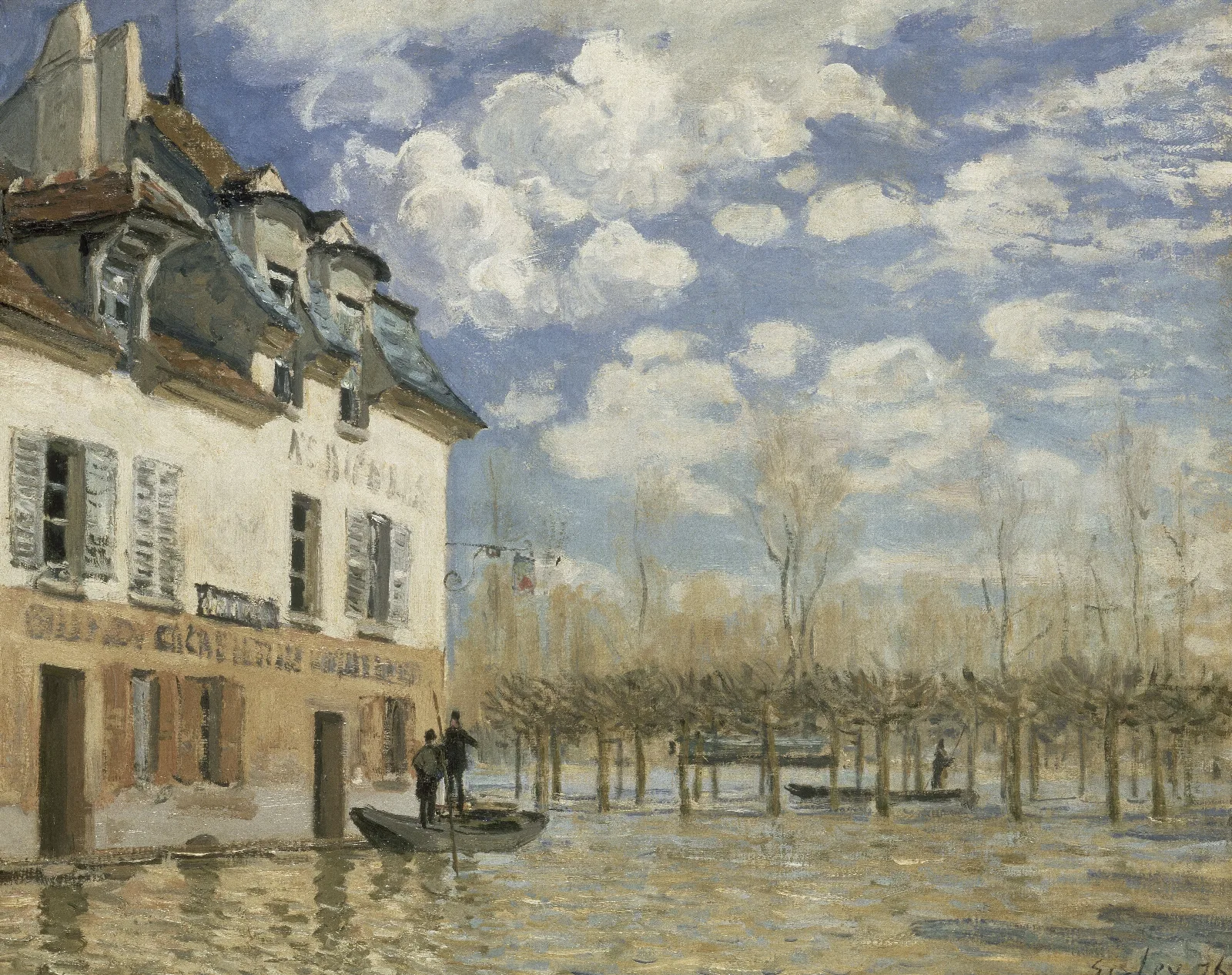Boat In The Flood At Port Marly Wall Art by Alfred Sisley - Canvas Print