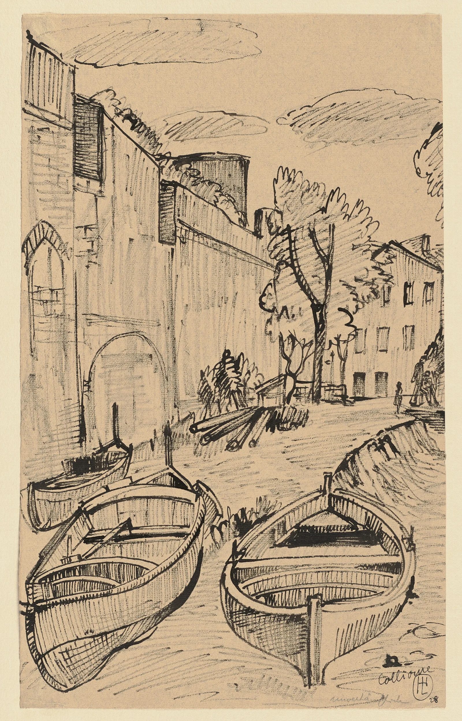 Zwei Boote Im Hafen Von Collioure Wall Art by Hermann Lismann - Canvas Print