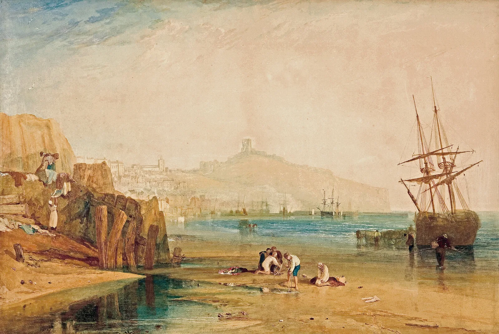 Scarborough Town And Castle Morning Boys Catching Crabs Wall Art by Joseph Mallord William Turner - Canvas Print