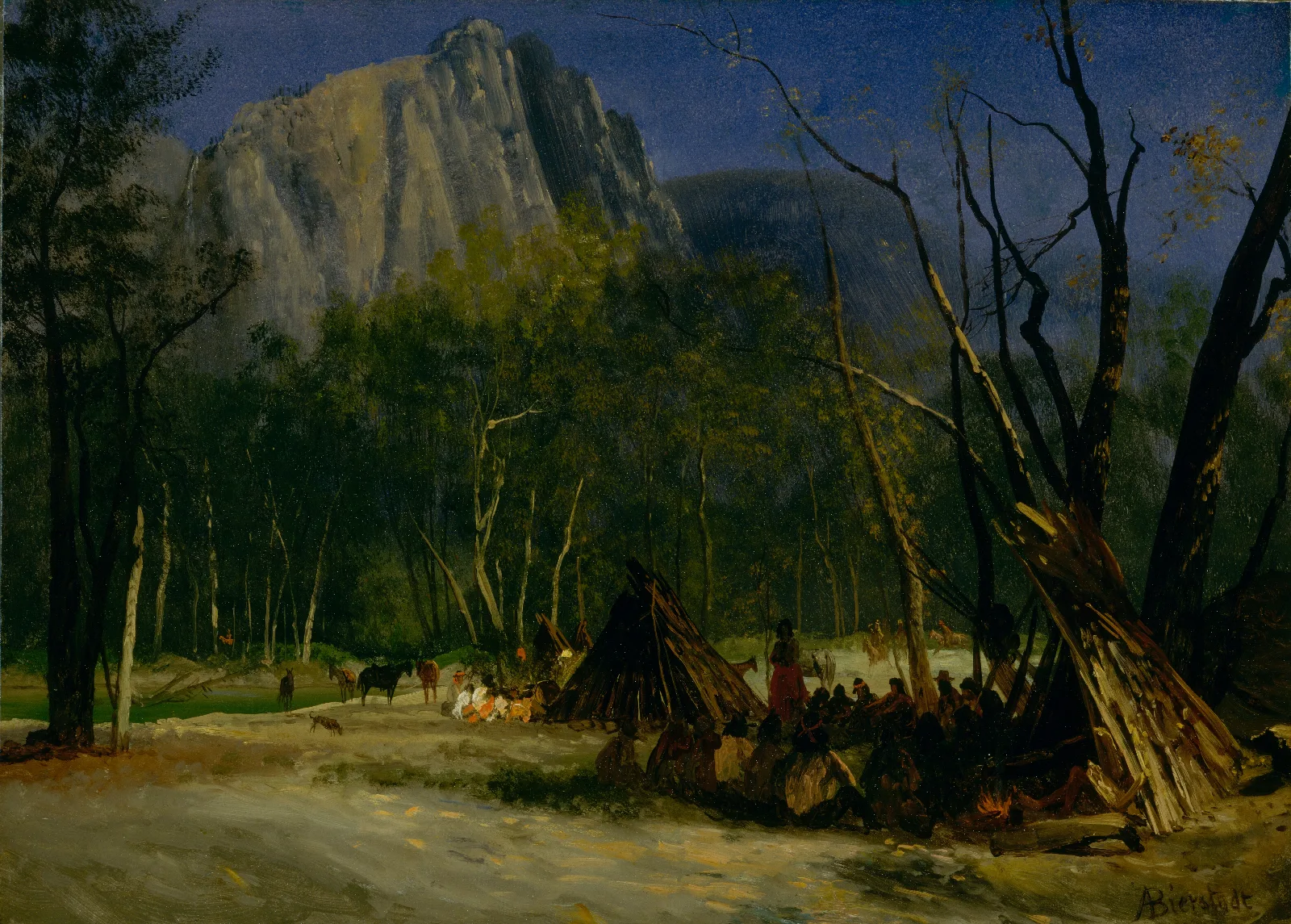 Indians In Council California Wall Art by Albert Bierstadt - Canvas Print