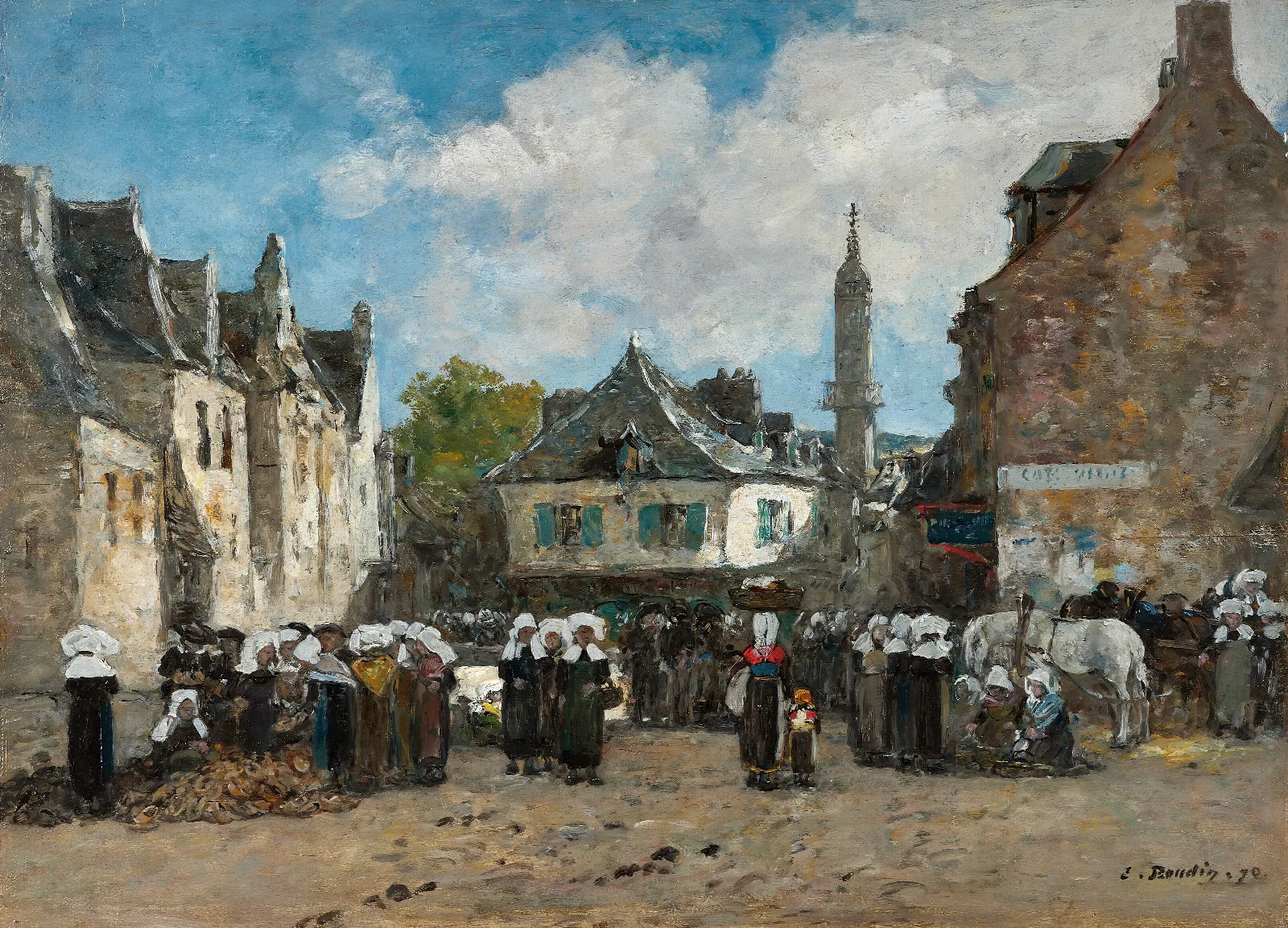 Un Marche En Bretagne Wall Art by Eugène Boudin - Canvas Print
