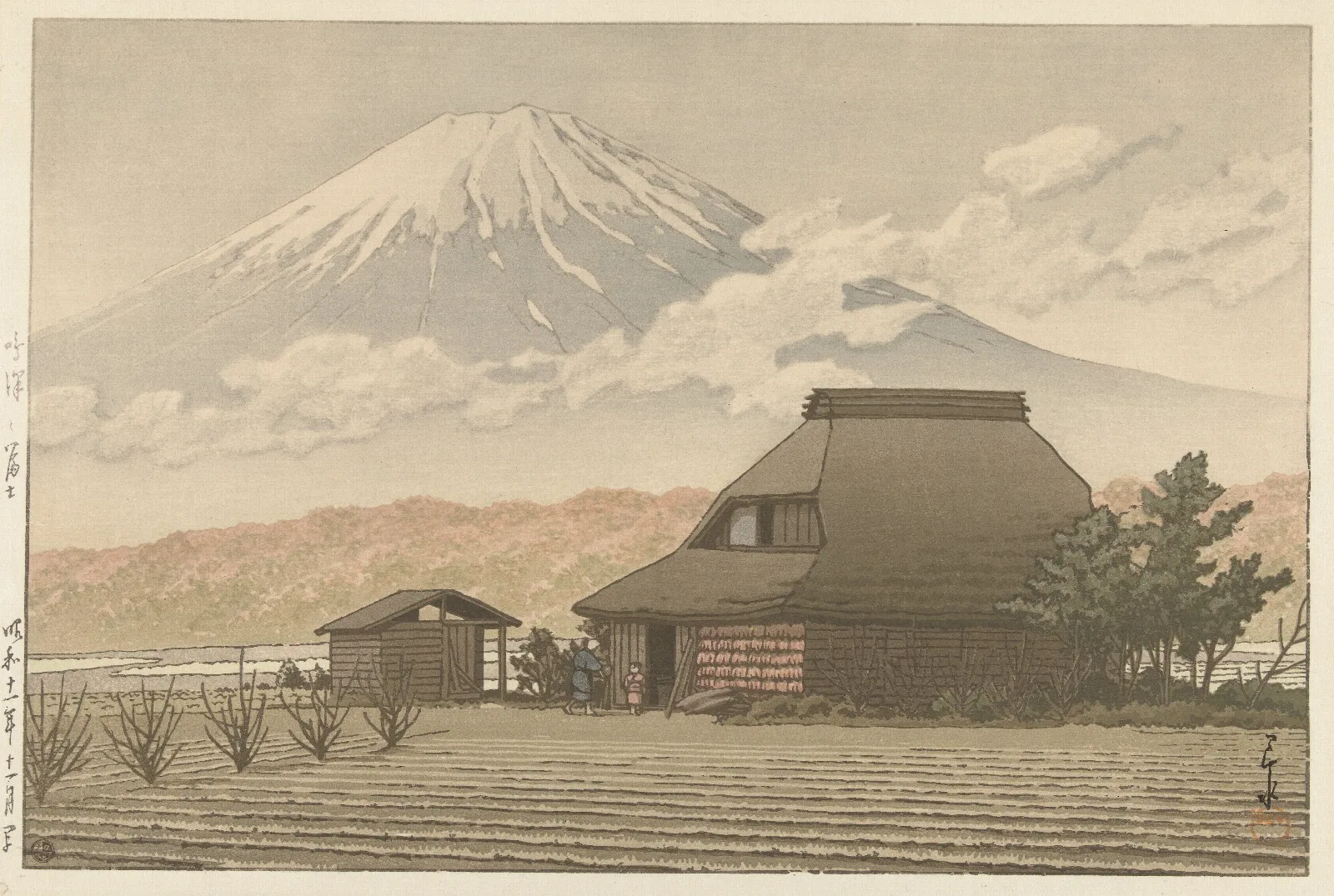 Fuji Vanaf Het Dorp Narusawa Wall Art by Kawase Hasui - Canvas Print