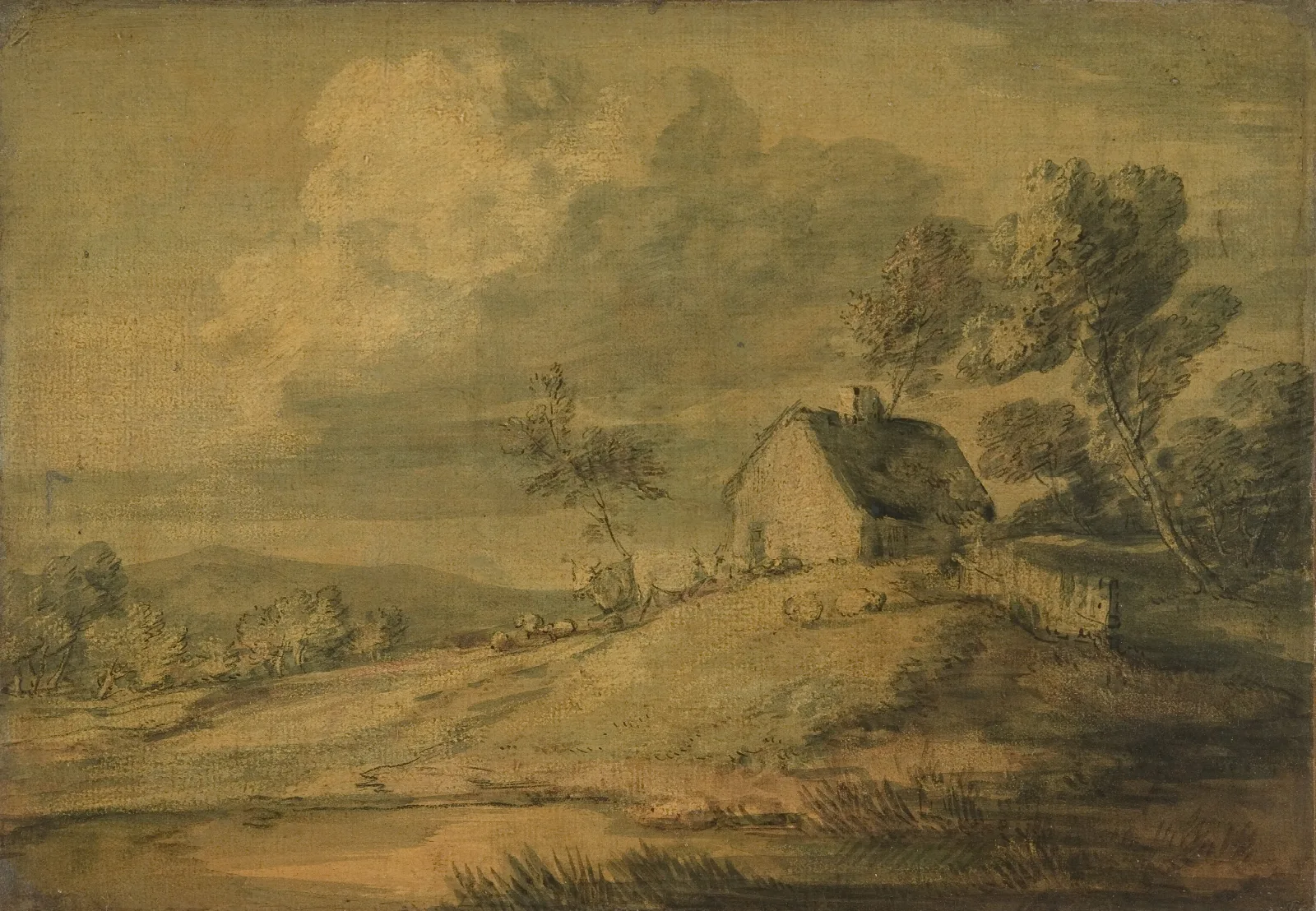 Wooded Landscape With Cottage Cows And Sheep Wall Art by Thomas Gainsborough - Canvas Print
