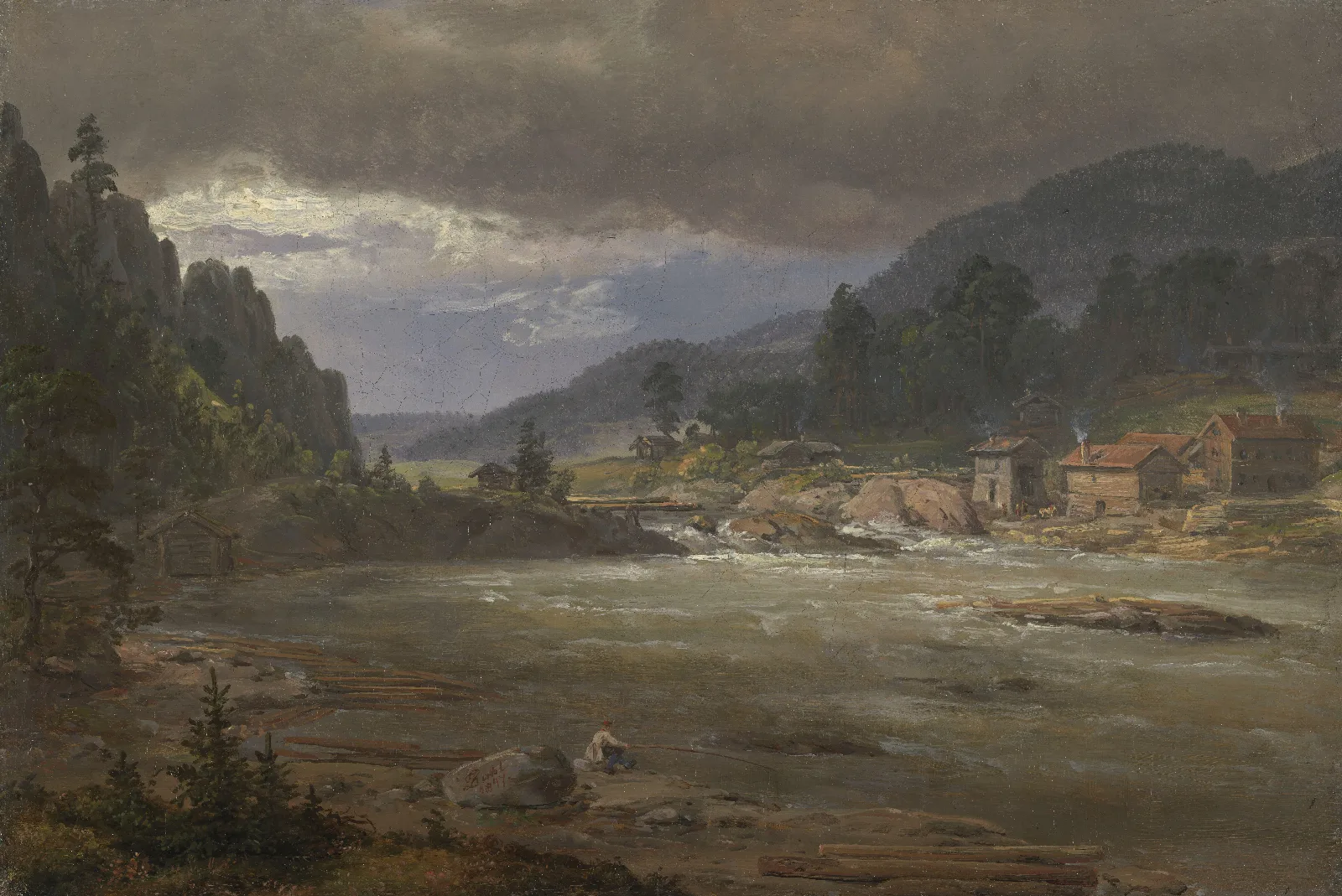 Hellefossen Near Hokksund Wall Art by Johan Christian Dahl - Canvas Print