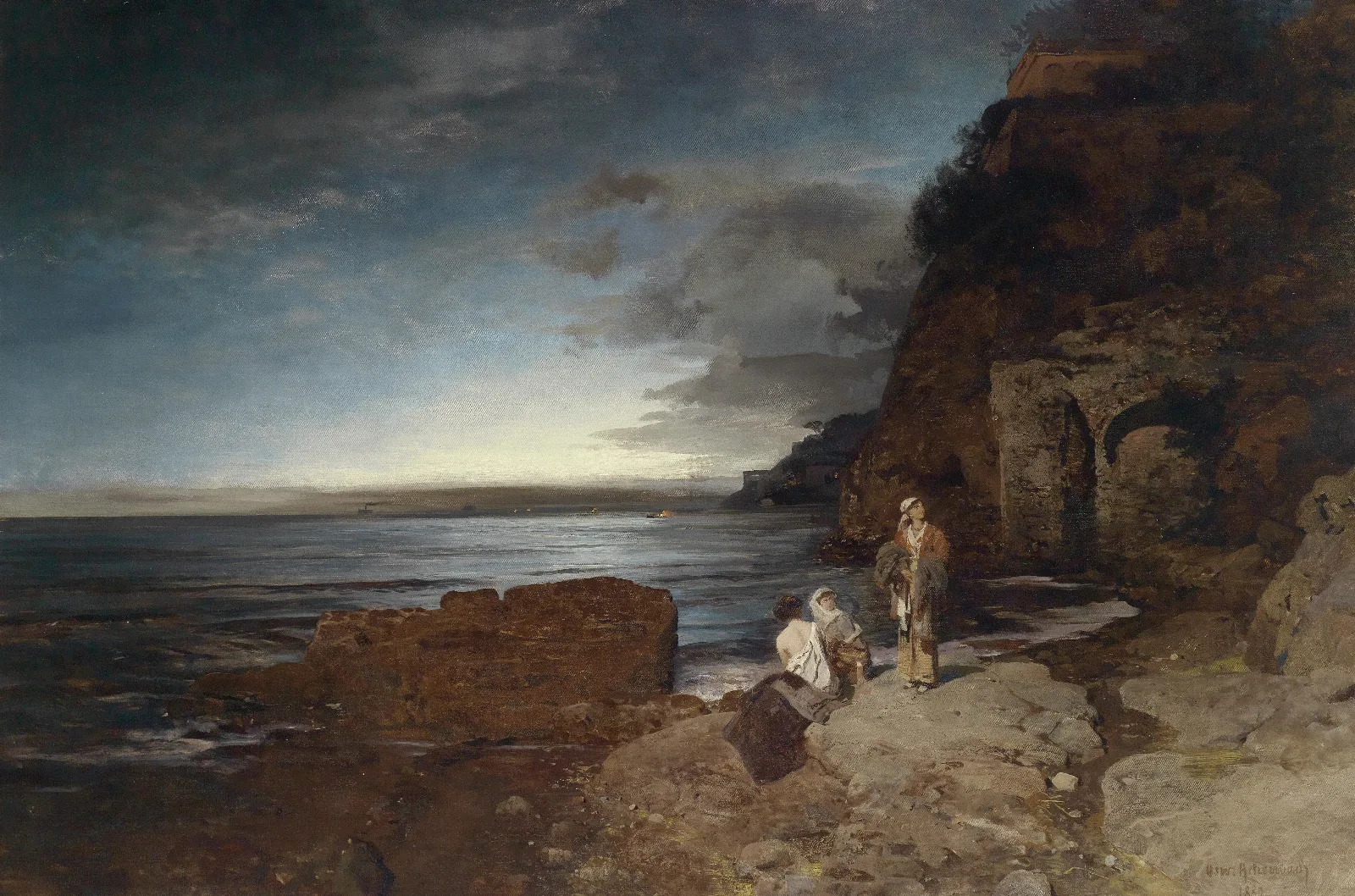 Abend An Der Kuste Wall Art by Oswald Achenbach - Canvas Print
