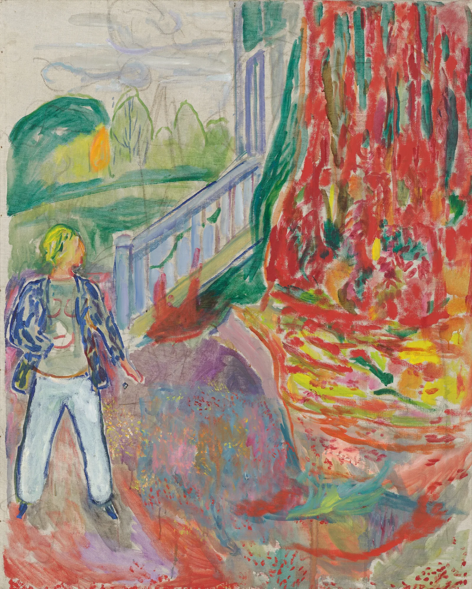 Woman By The Veranda Step Wall Art by Edvard Munch - Canvas Print