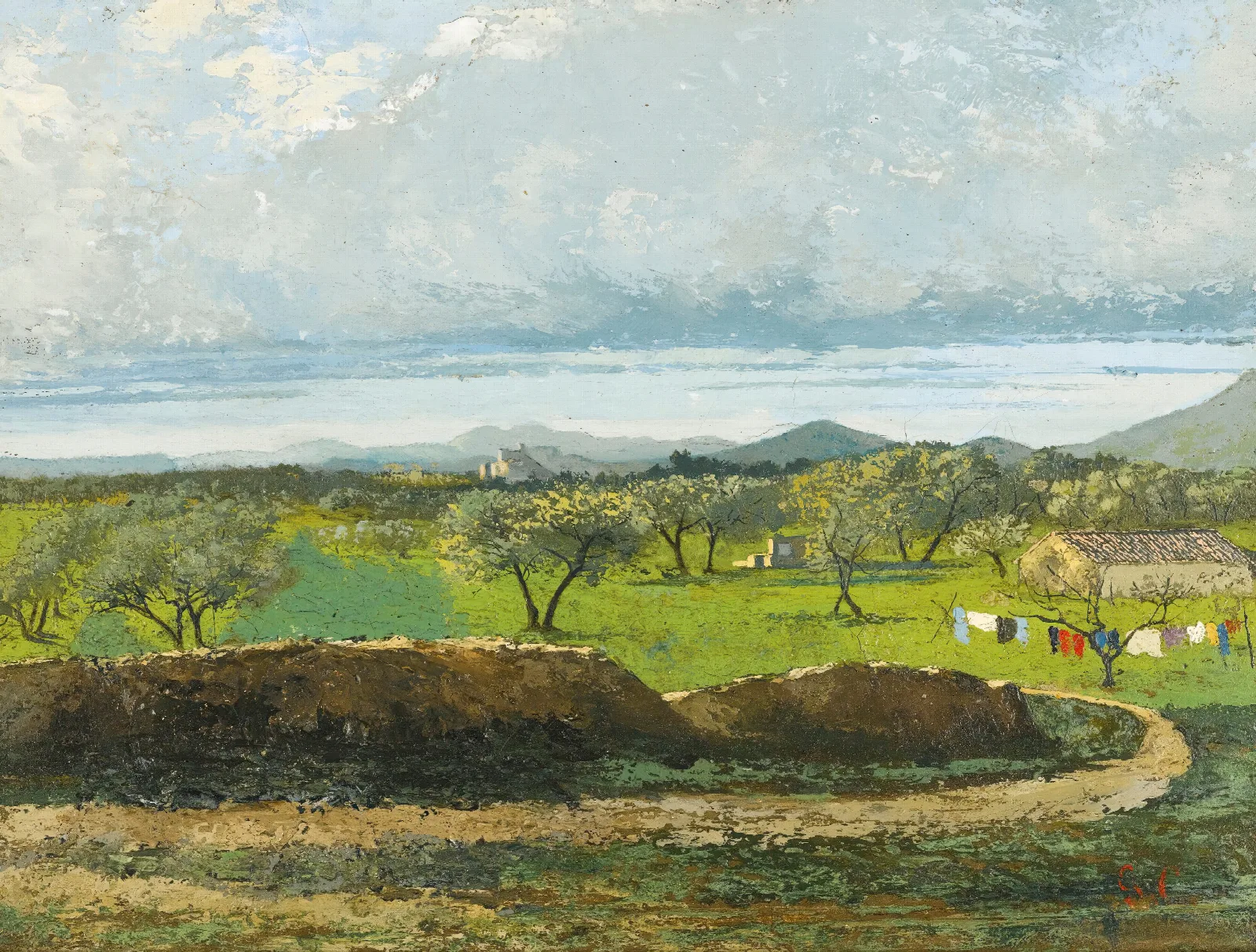Landscape With Wall And Orchard Wall Art by Gustave Courbet - Canvas Print