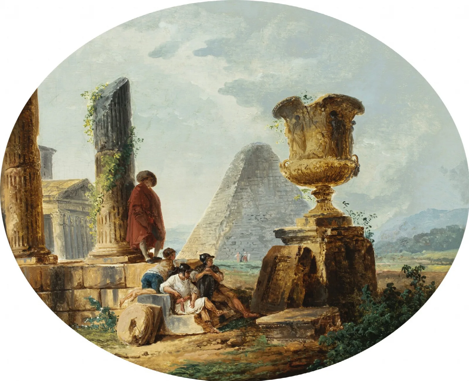 Landscape With Soldiers And A Pyramid Wall Art by Hubert Robert - Canvas Print