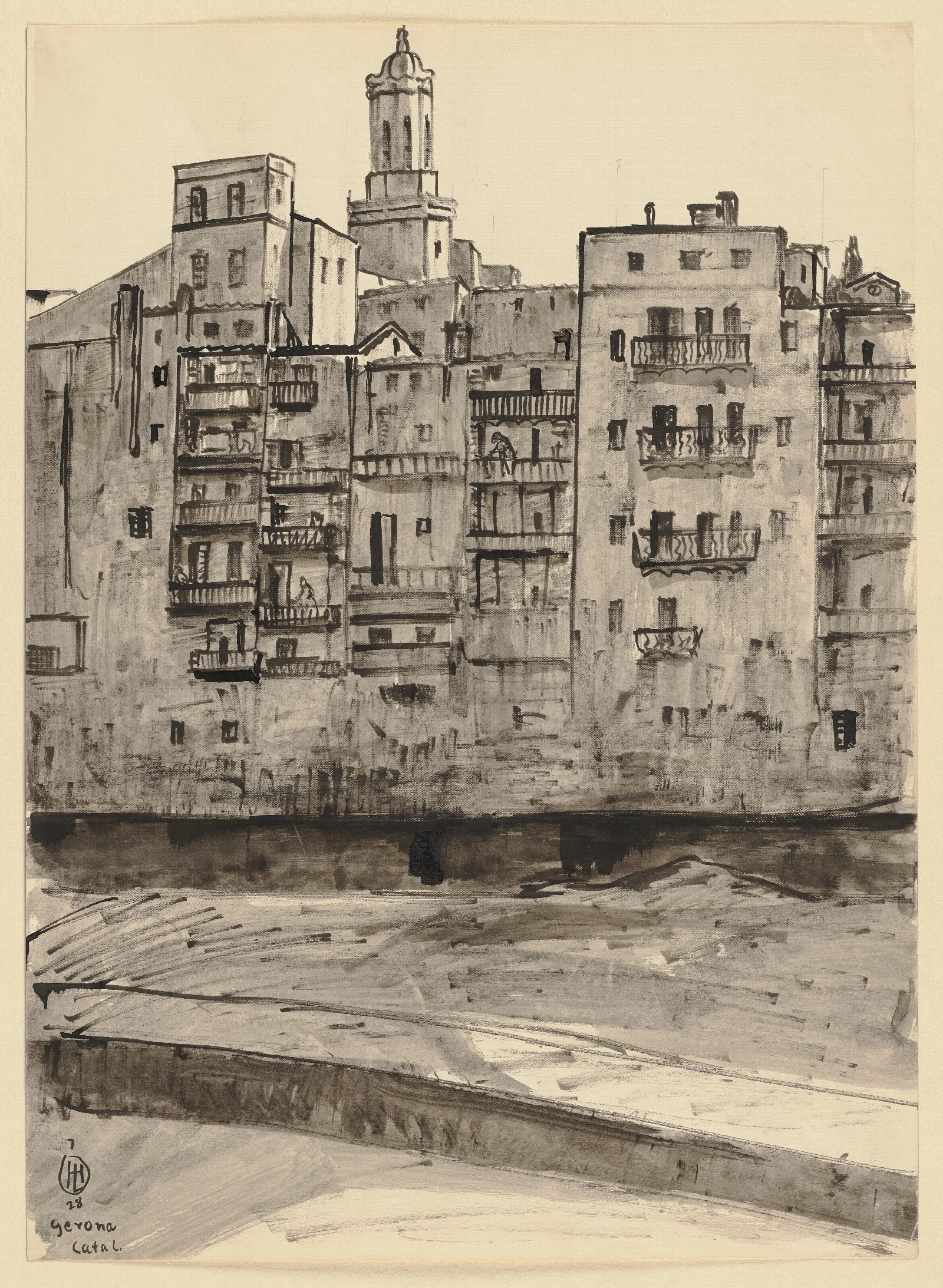 Girona Vom Fluss Aus Gesehen Im Hintergrund Der Turm Der Kathedrale Wall Art by Hermann Lismann - Canvas Print