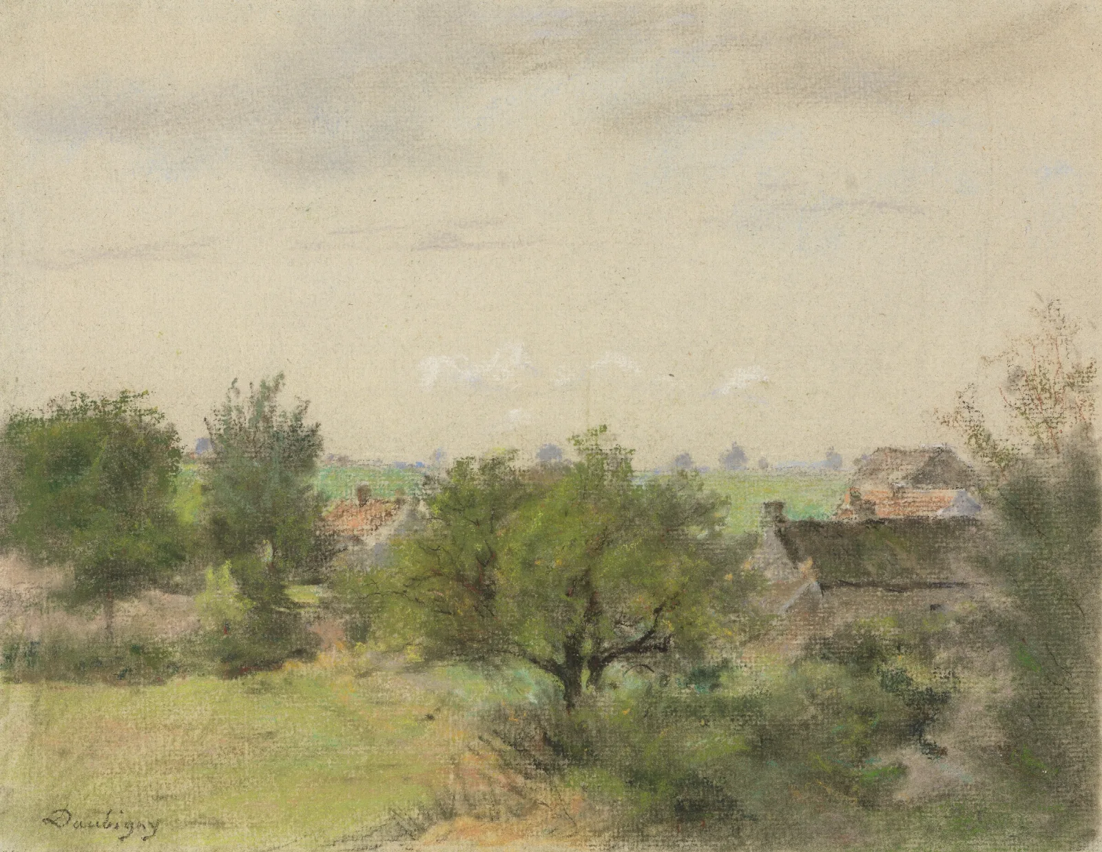 Landschaft Mit Hausern Zwischen Baumen Wall Art by Charles François Daubigny - Canvas Print