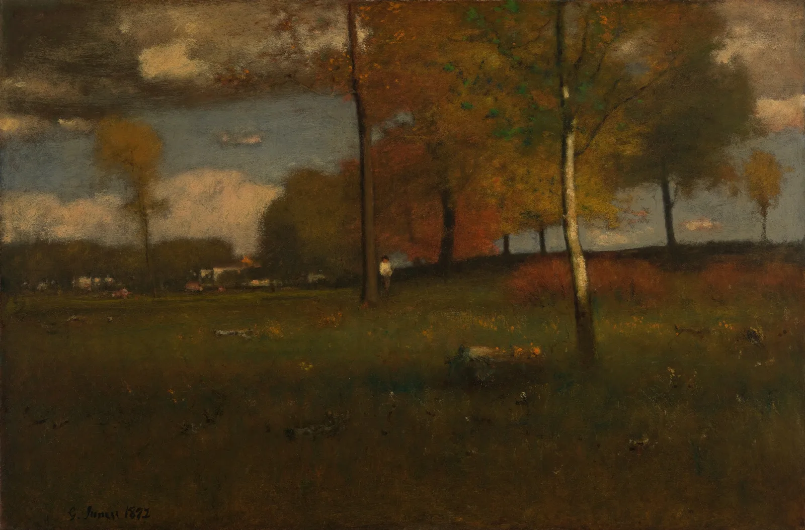 Near The Village October Wall Art by George Inness - Canvas Print