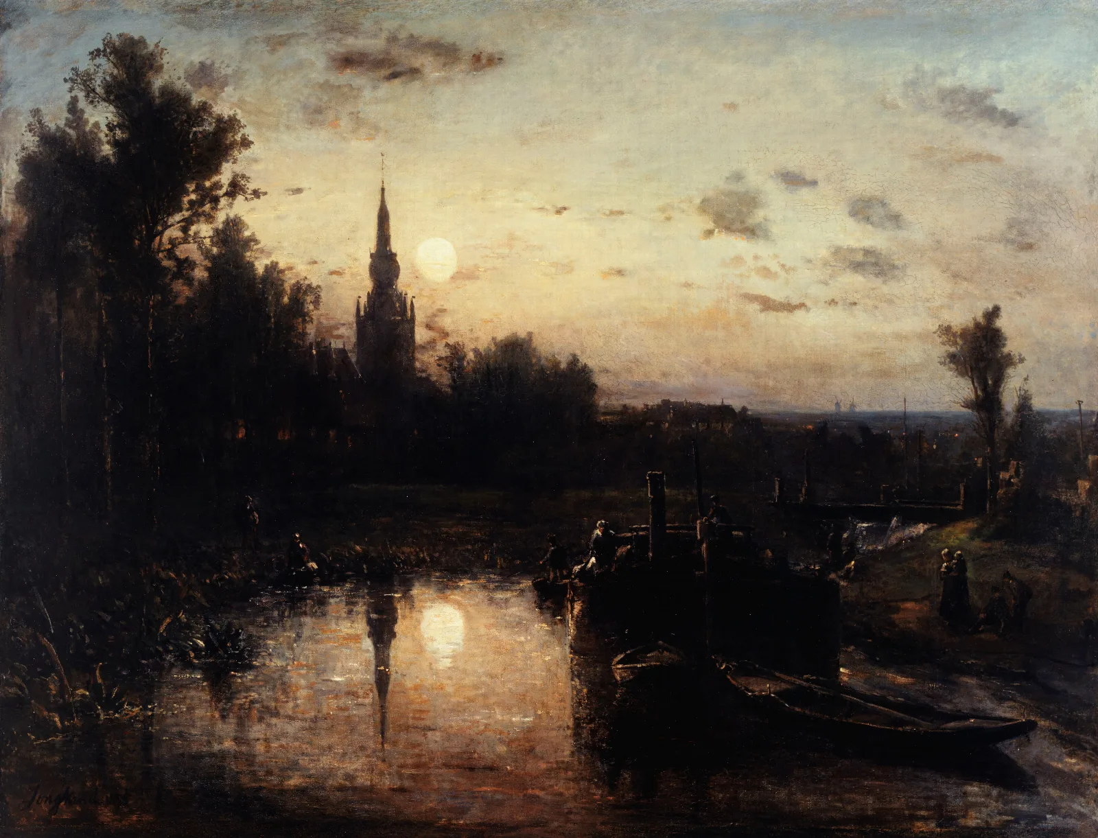 Clair De Lune A Overschie Environs De Rotterdam Wall Art by Johan Barthold Jongkind - Canvas Print