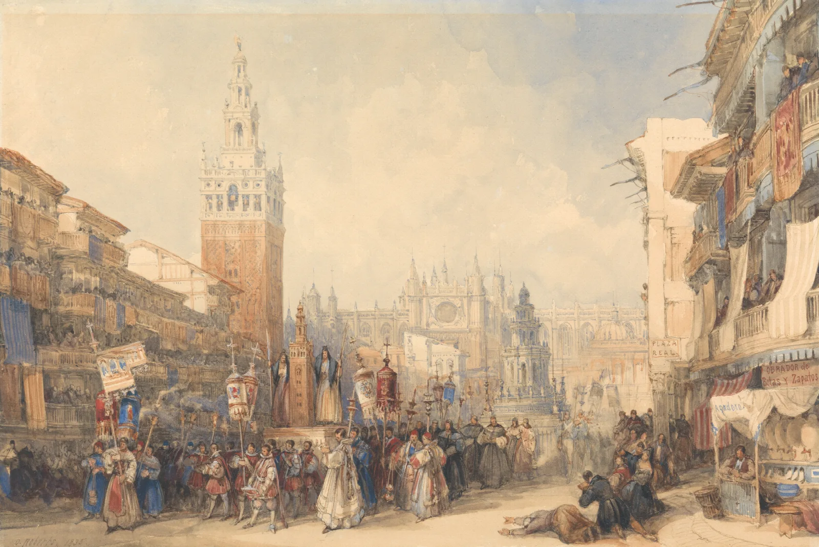 Plaza Real And Procession Wall Art by David Roberts - Canvas Print
