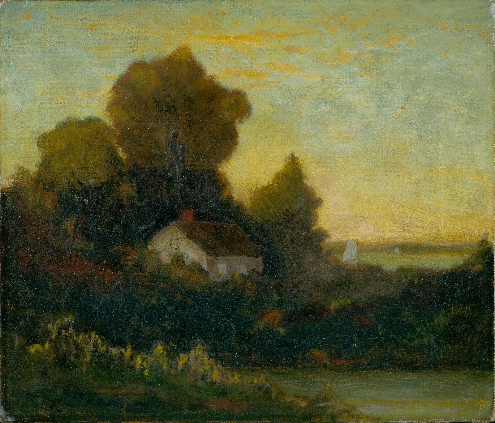 Landscape House In Woods Near Lake by Edward Mitchell Bannister (1895) Wall Art by Edward Mitchell Bannister - Canvas Print