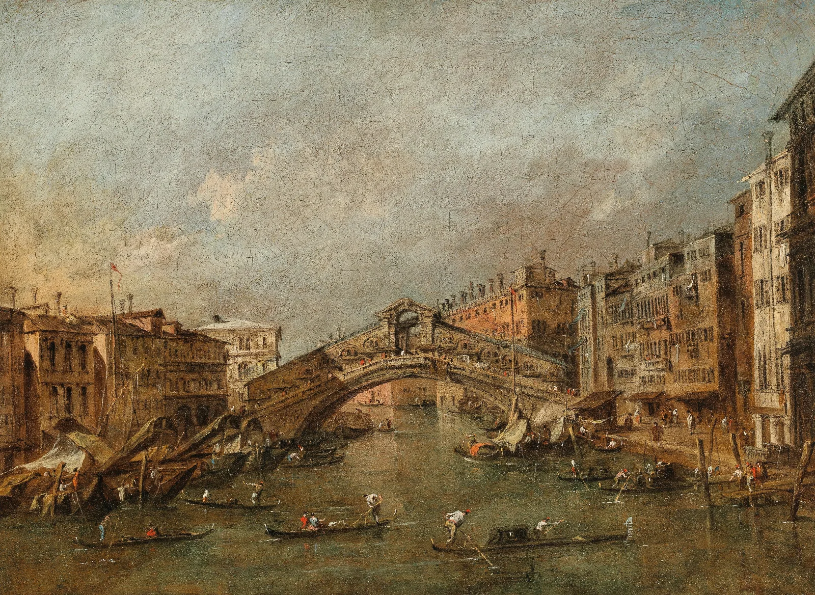The Rialto Bridge And The Riva Del Vin Venice Wall Art by Francesco Guardi - Canvas Print