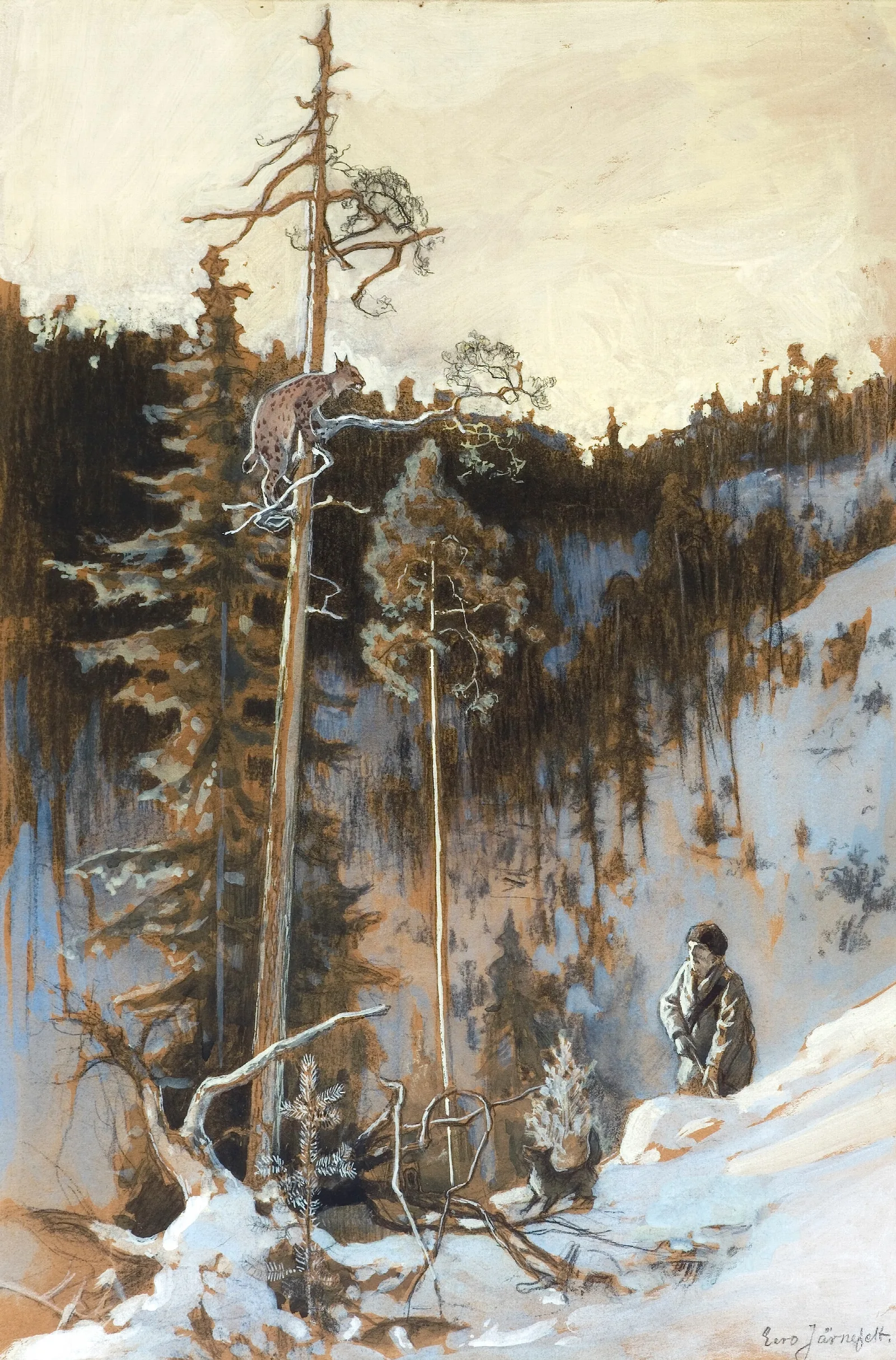 Lynx Hunt Wall Art by Eero Järnefelt - Canvas Print