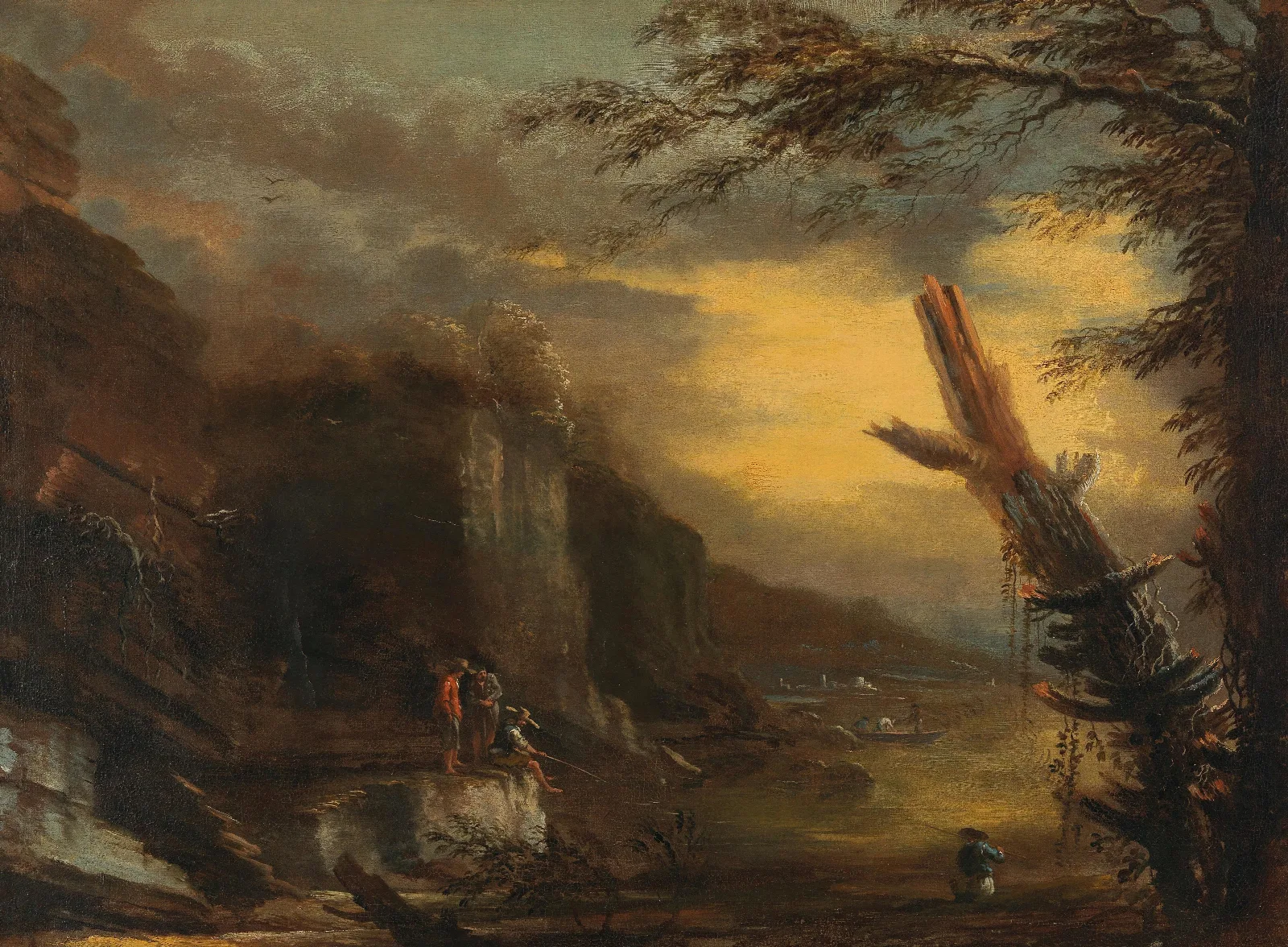 Figures Fishing In A Rocky Coastal Landscape Wall Art by Salvator Rosa - Canvas Print