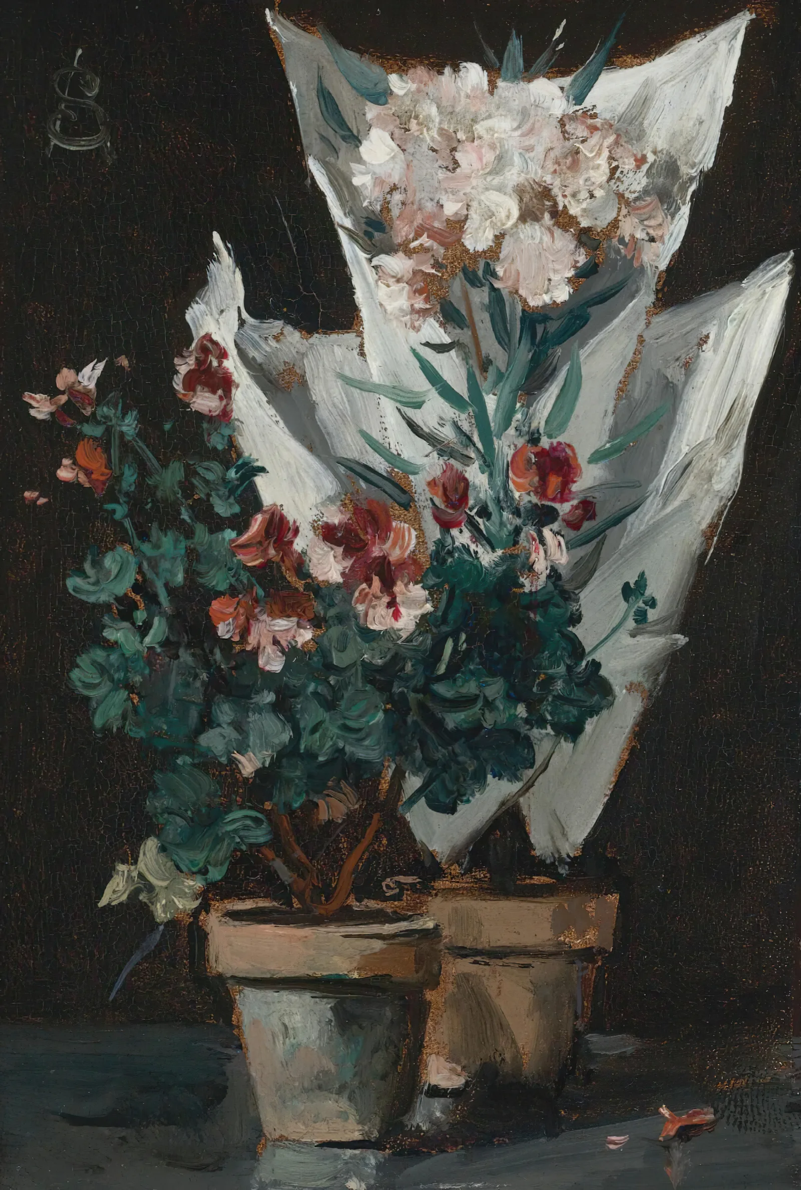Still Life With Potted Geraniums Wall Art by Alfred Stevens - Canvas Print