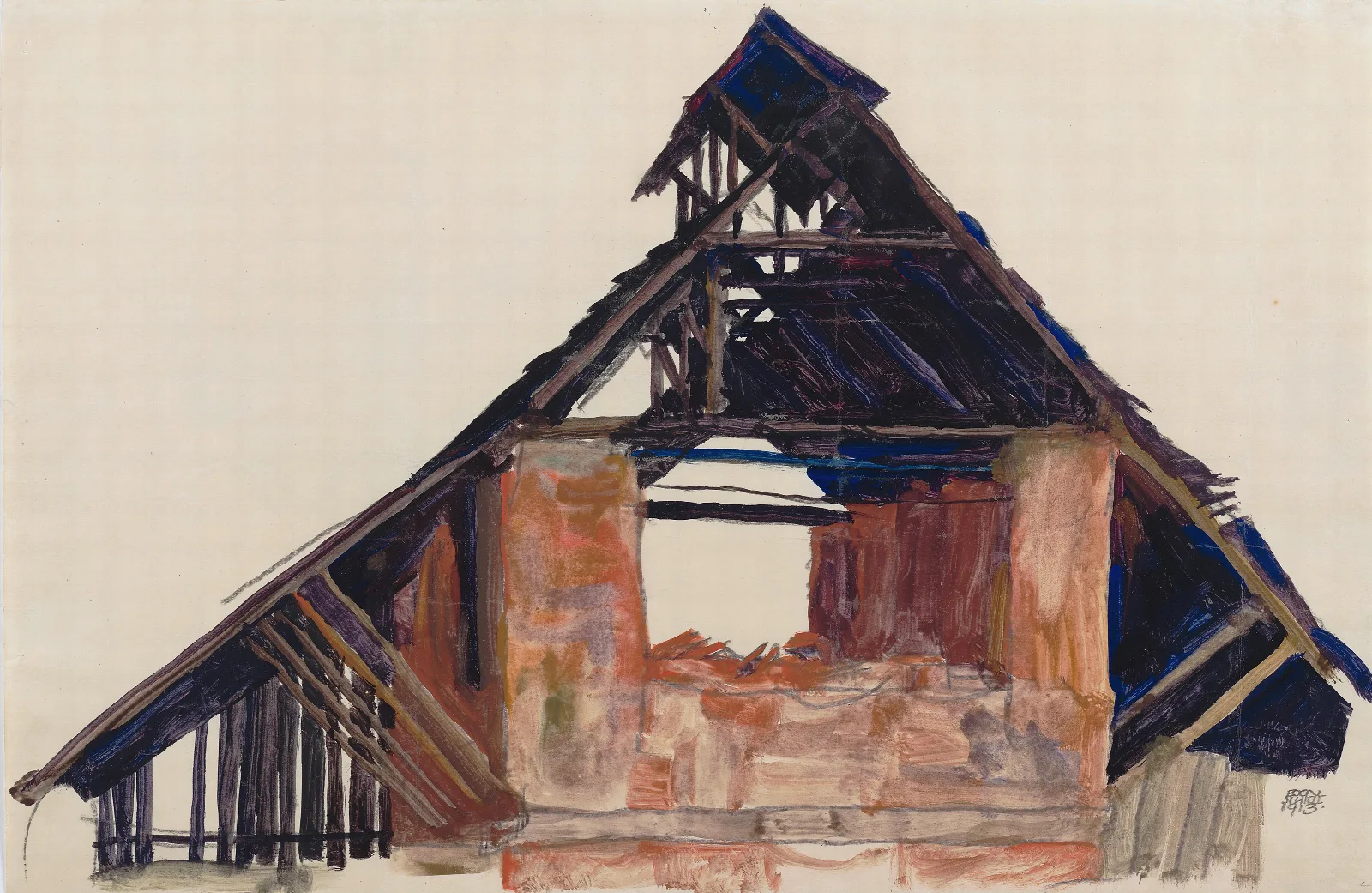 Old Gable Wall Art by Egon Schiele - Canvas Print