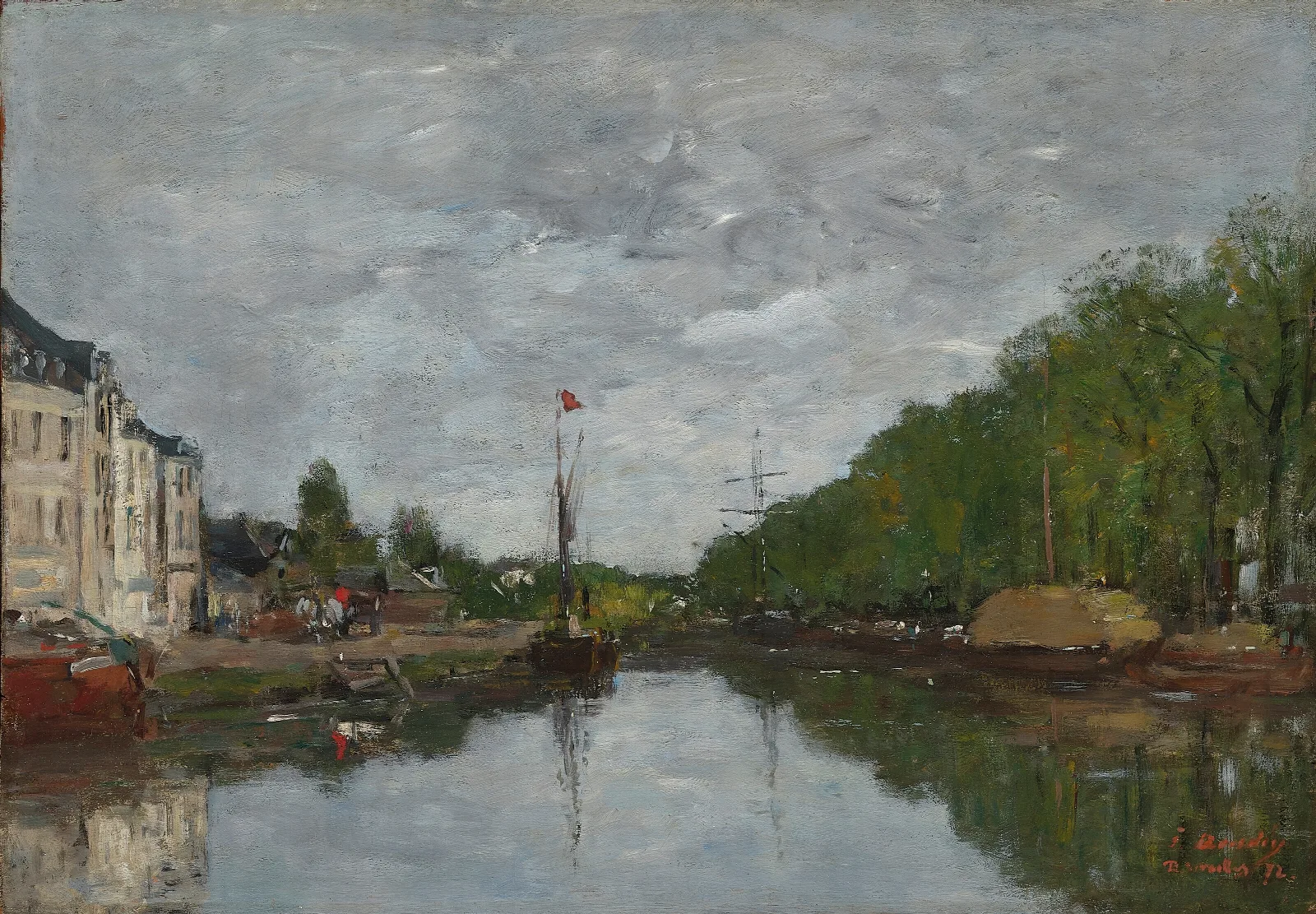 Bruxelles Le Canal De Lallee Verte Wall Art by Eugène Boudin - Canvas Print