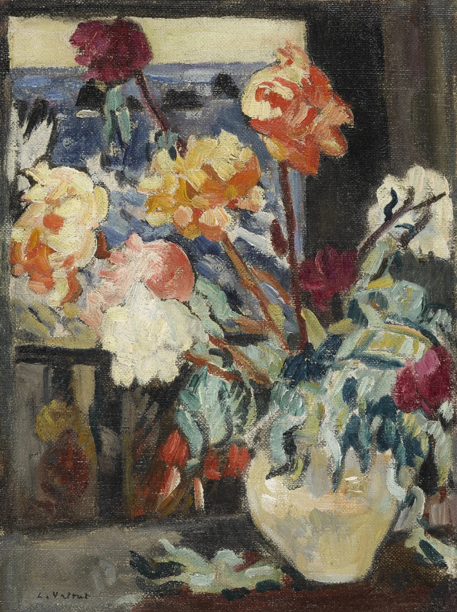 Vase De Pivoines Devant Une Fenetre Wall Art by Louis Valtat - Canvas Print