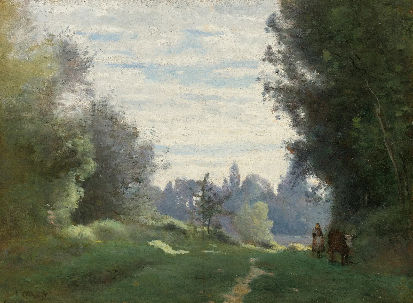 Rayons Du Matin La Vache Allant Aux Champs Wall Art by Jean-Baptiste-Camille Corot - Canvas Print
