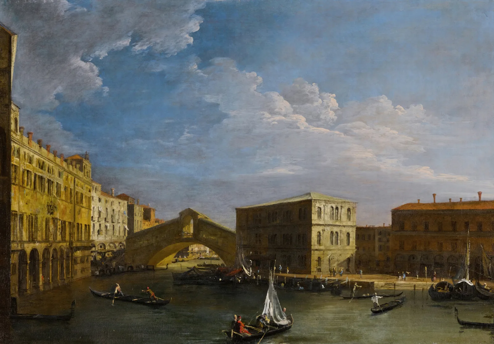 Venice A View Of The Grand Canal And The Rialto Bridge From The North Wall Art by Canaletto - Canvas Print