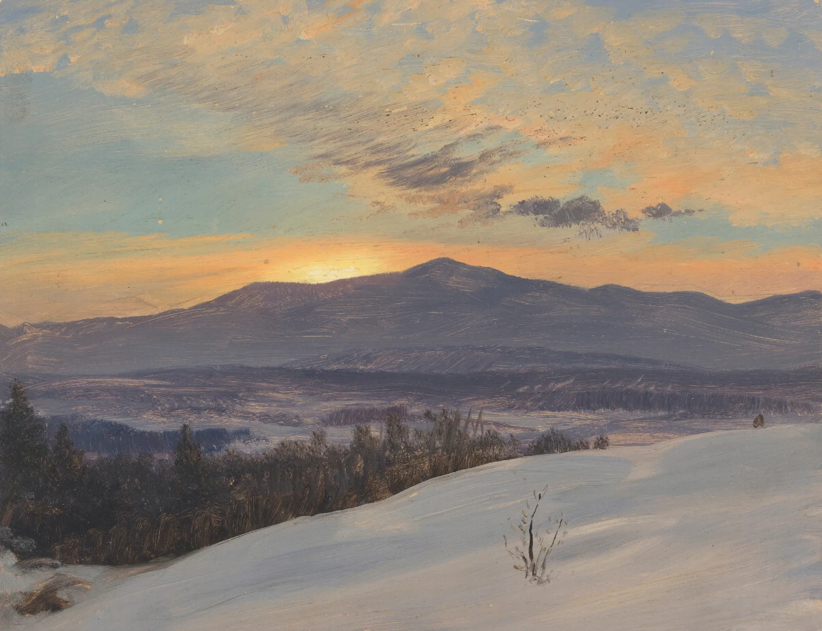 Sunset Across The Hudson Valley Winter Wall Art by Frederic Edwin Church - Canvas Print