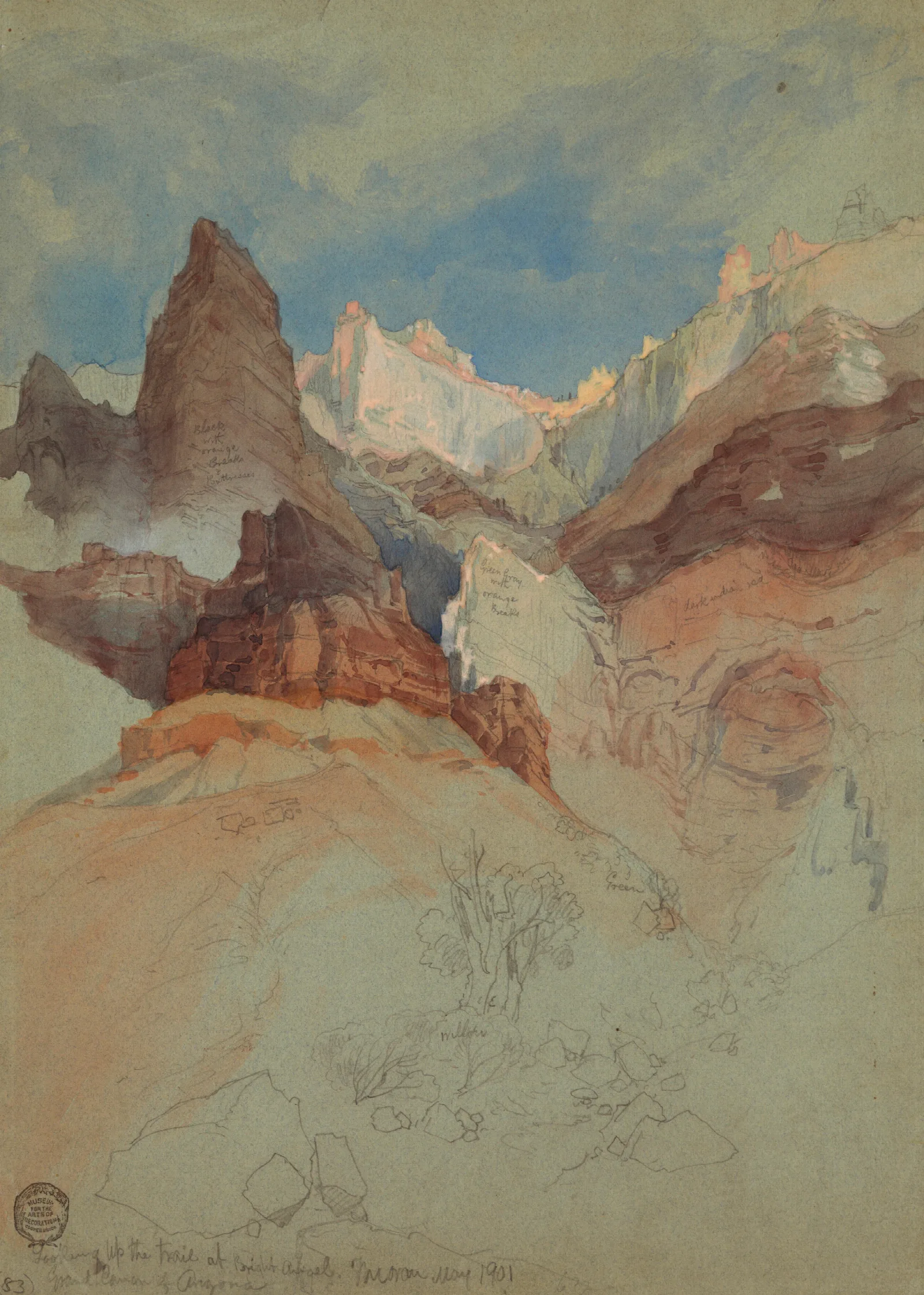 Looking Up The Trail At Bright Angel Grand Canyon Arizona Wall Art by Frederic Edwin Church - Canvas Print