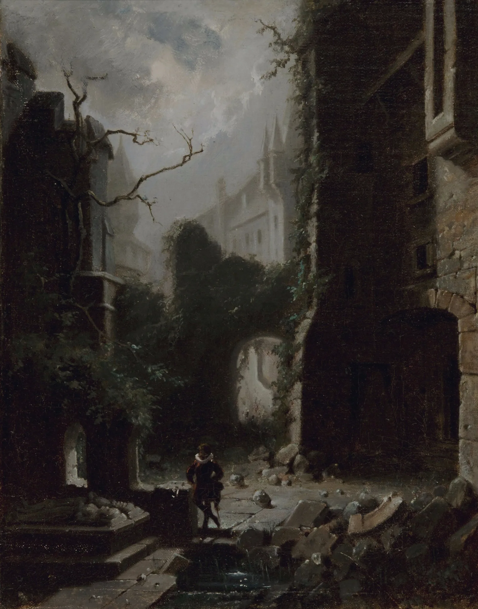 Moonlit Scene With Castle Ruins Wall Art by Carl Spitzweg - Canvas Print