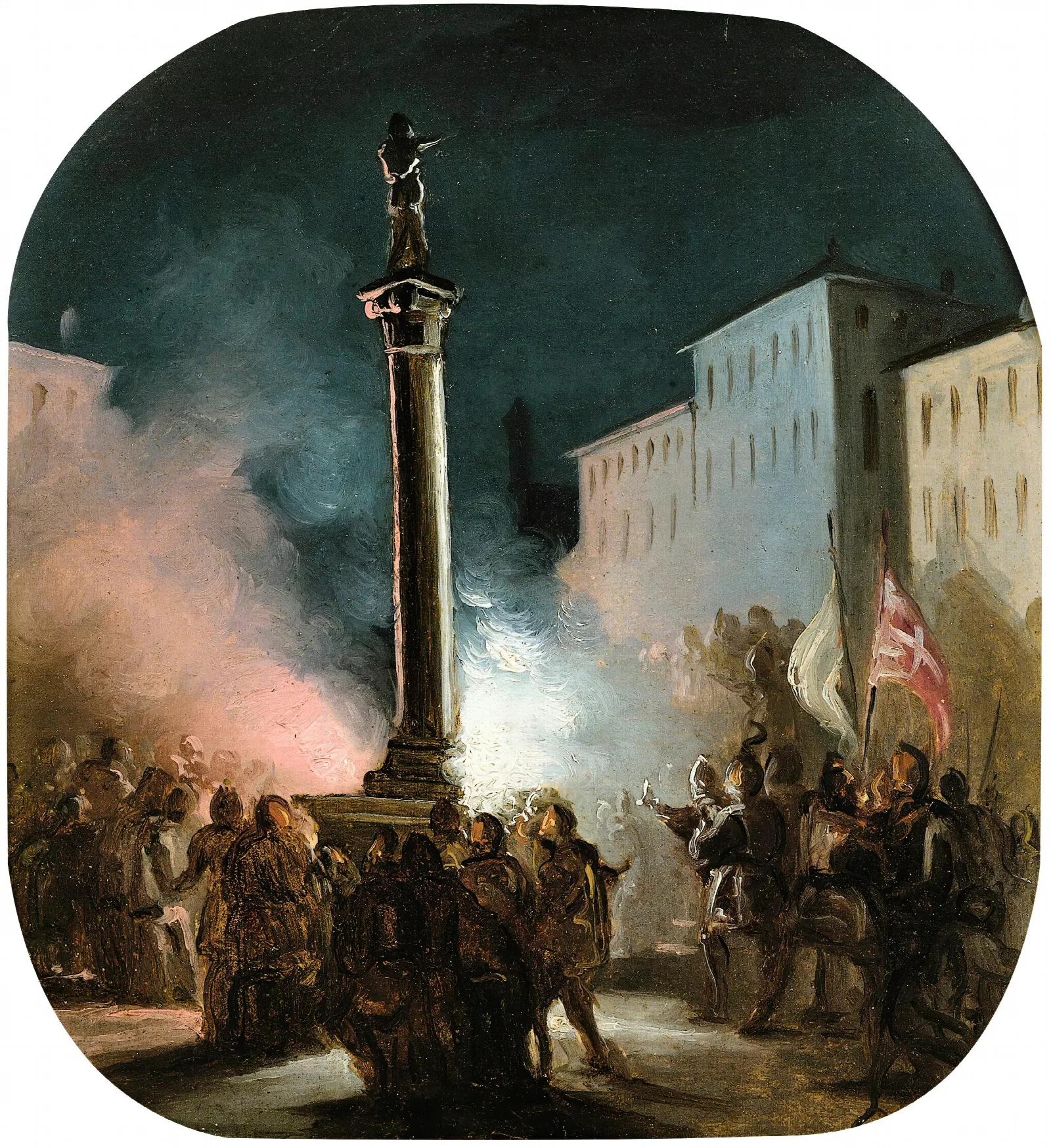 Piazza Colonna Rome Wall Art by Ippolito Caffi - Canvas Print