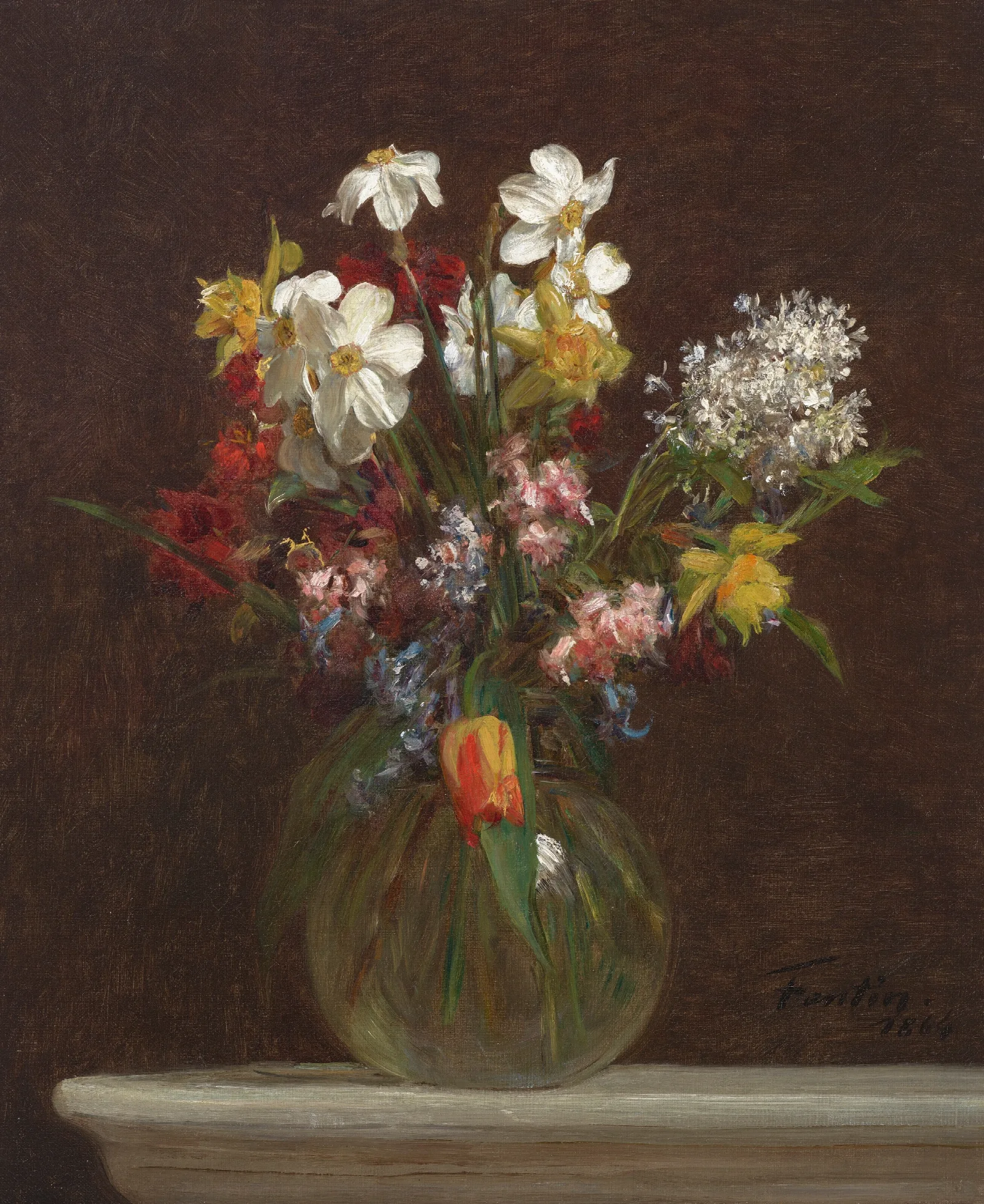 Narcisses Blancs Jacinthes Et Tulipes Wall Art by Henri Fantin-Latour - Canvas Print