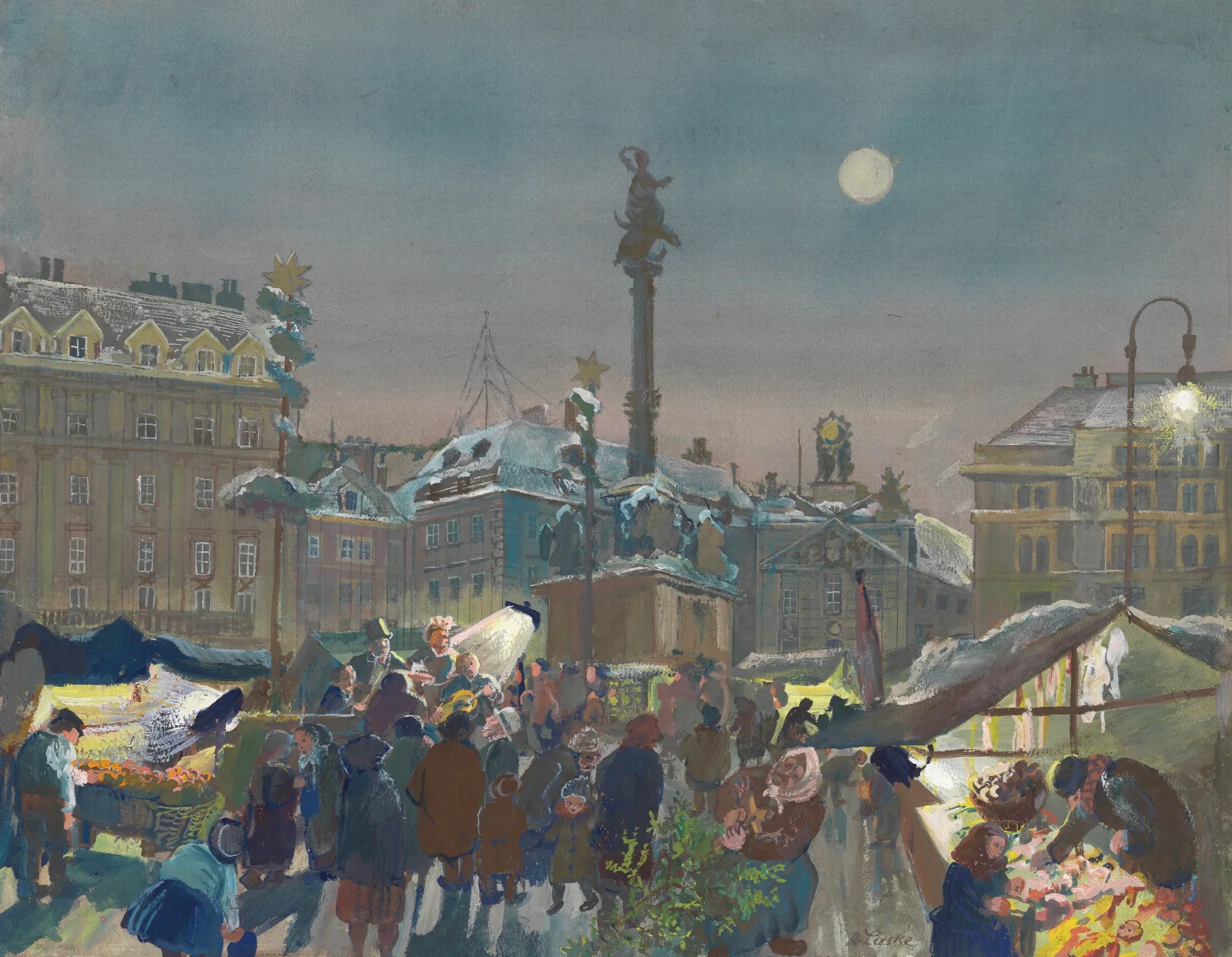Weihnachtsmarkt Am Hof Volkssangerestrade Wall Art by Oskar Laske - Canvas Print