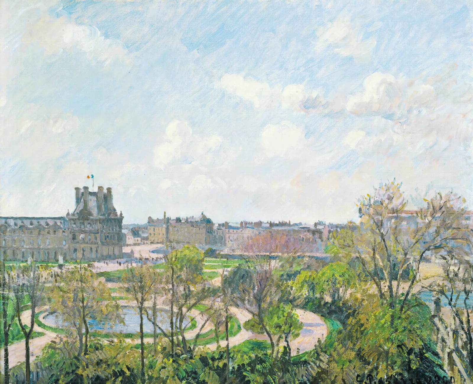 Le Jardin Des Tuileries Et Le Pavillon De Flore Matin Printemps by Camille Pissarro - Canvas Print