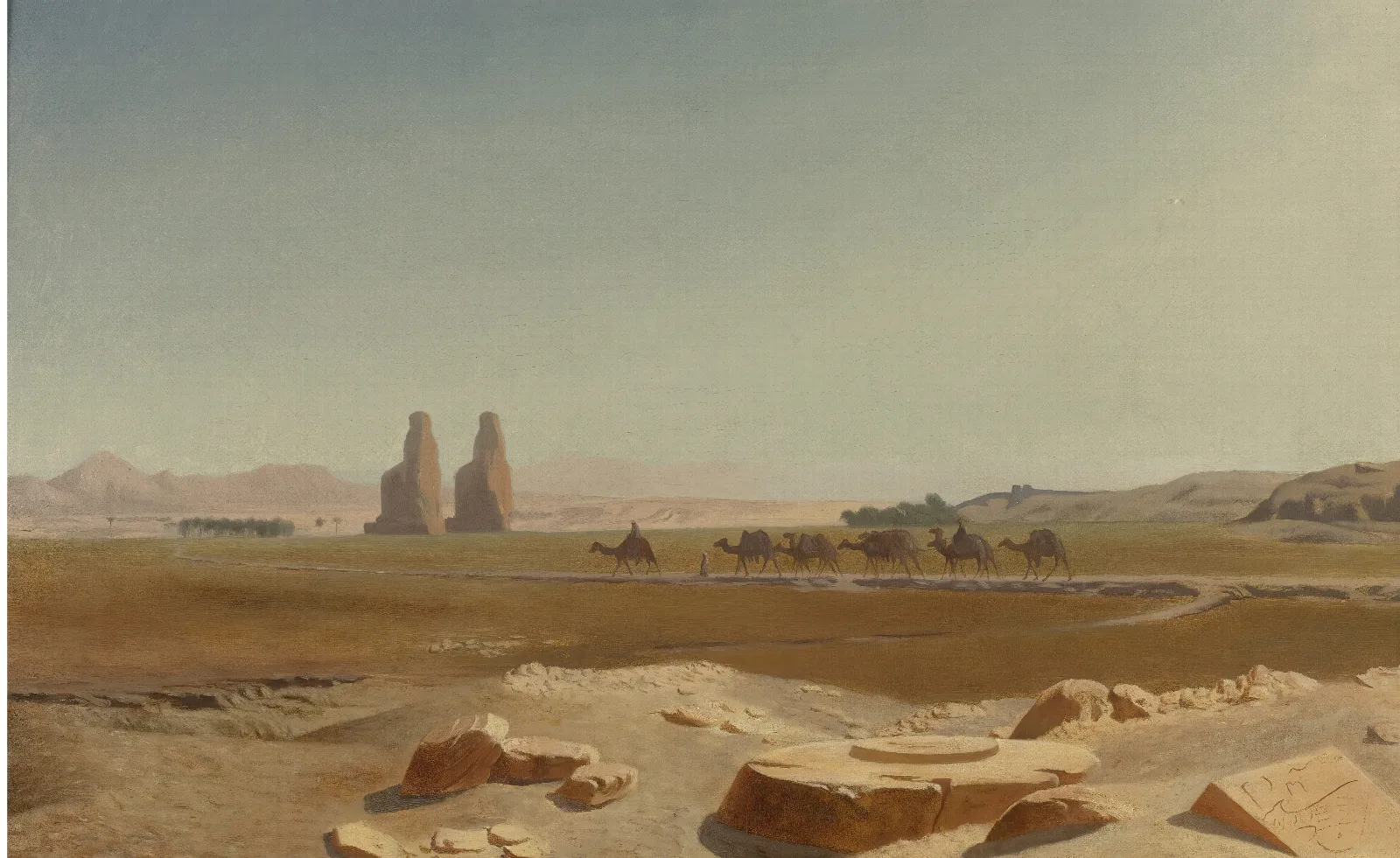 Caravan Passing The Colossi Of Memnon Thebes Wall Art by Jean-Léon Gérôme - Canvas Print
