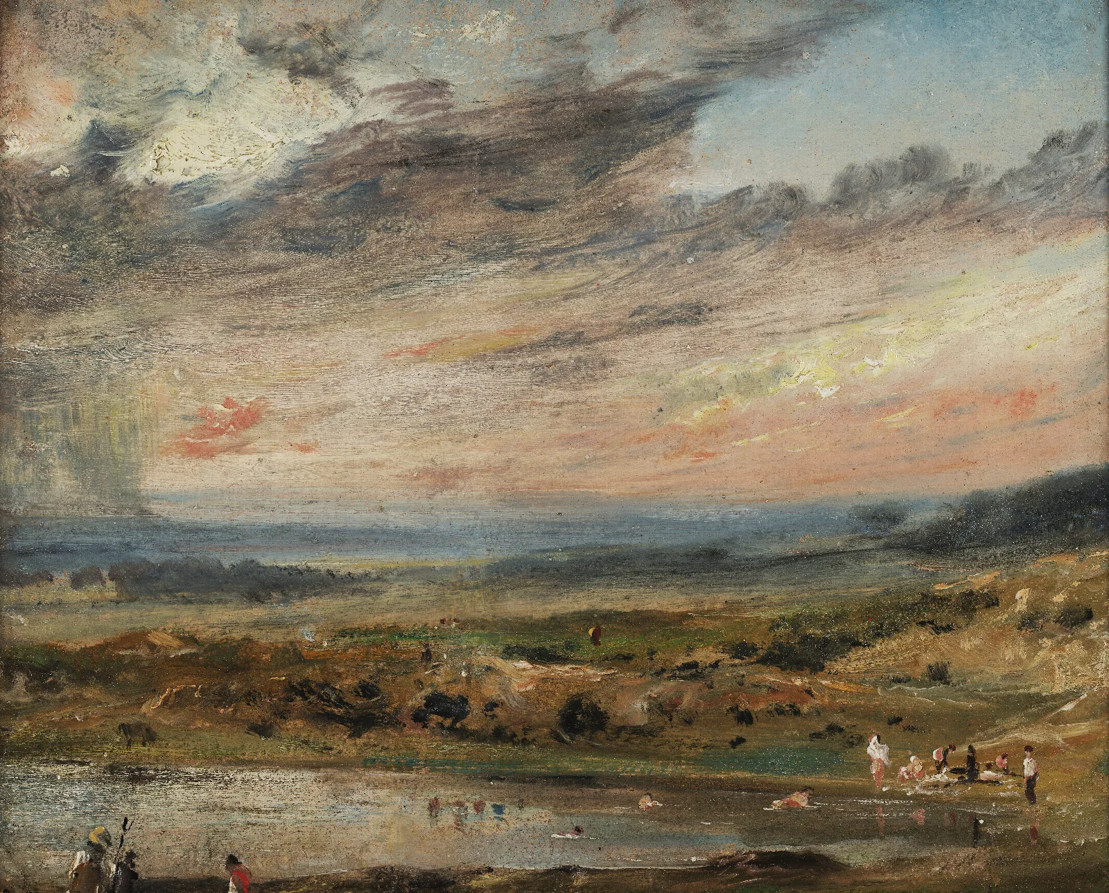 Hampstead Heath With Pond And Bathers Wall Art by John Constable - Canvas Print