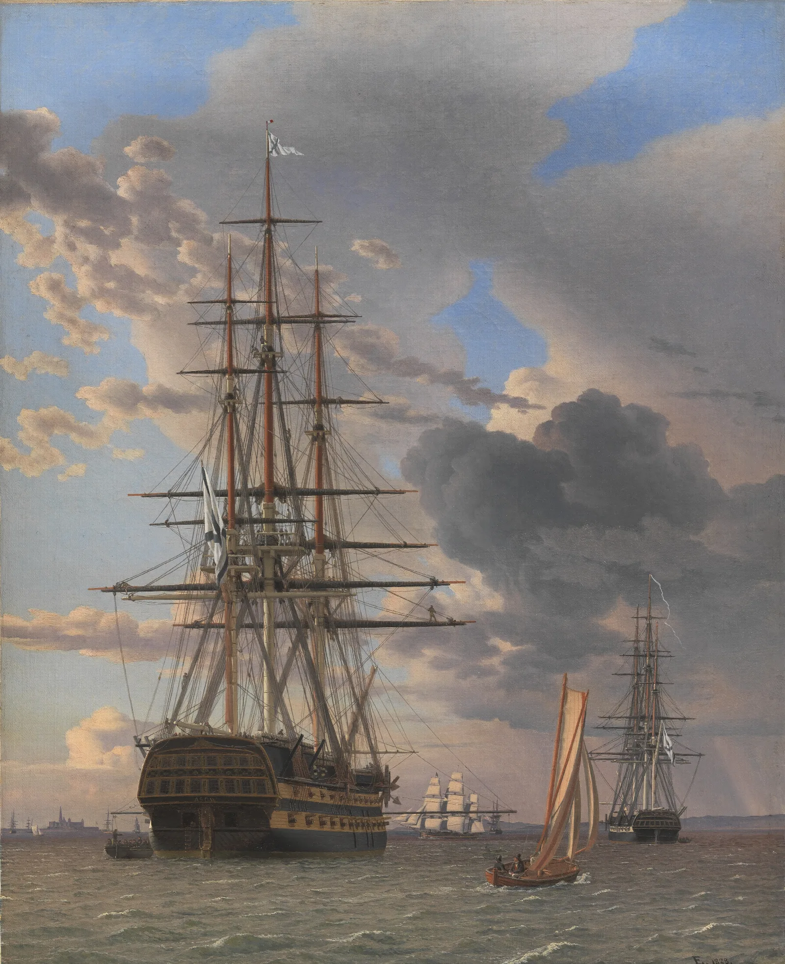The Russian Ship Of The Line Asow And A Frigate At Anchor Near Elsinore Wall Art by Christoffer Wilhelm Eckersberg - Canvas Print