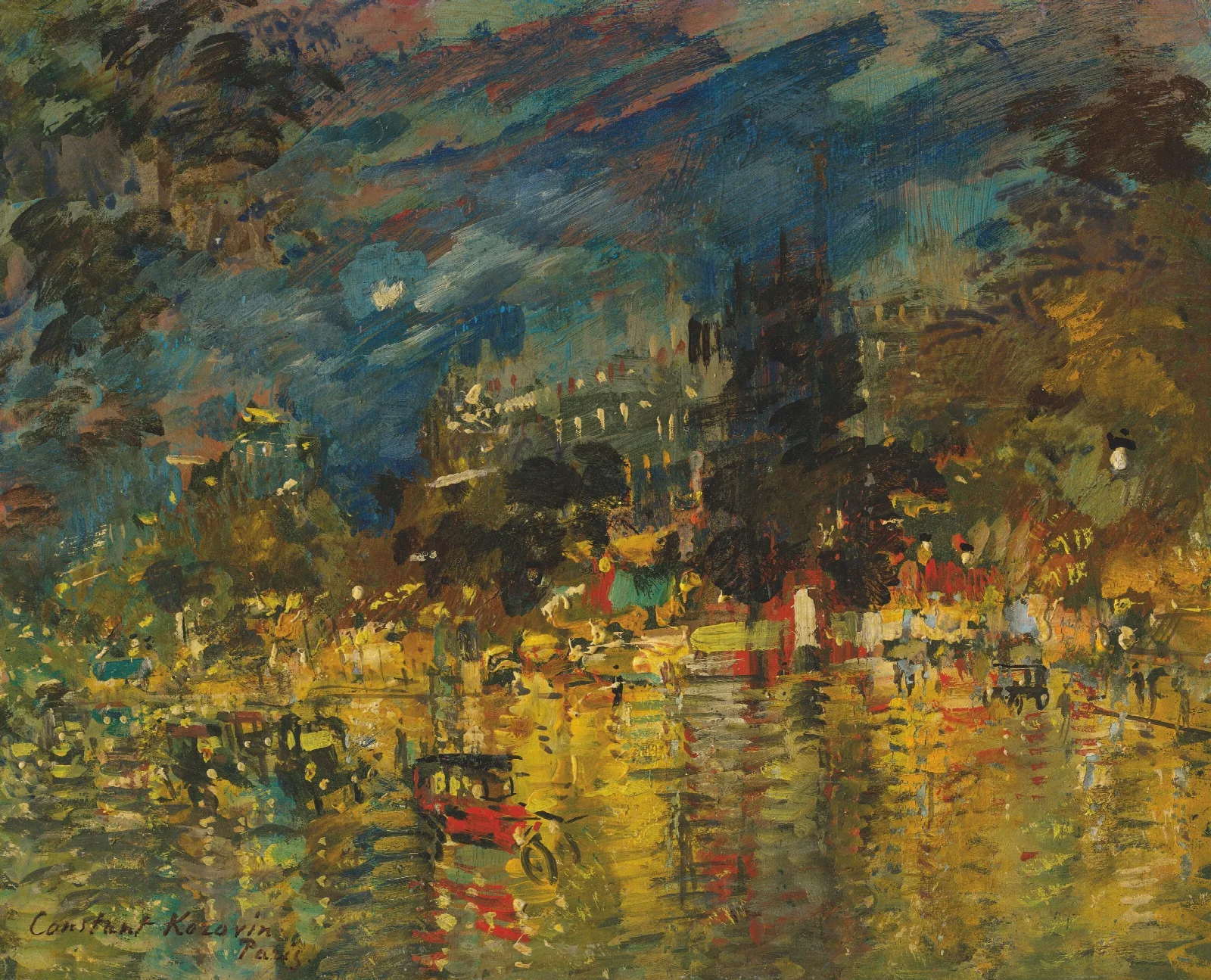 Parisian Boulevard At Night Wall Art by Konstantin Alexeevich Korovin - Canvas Print