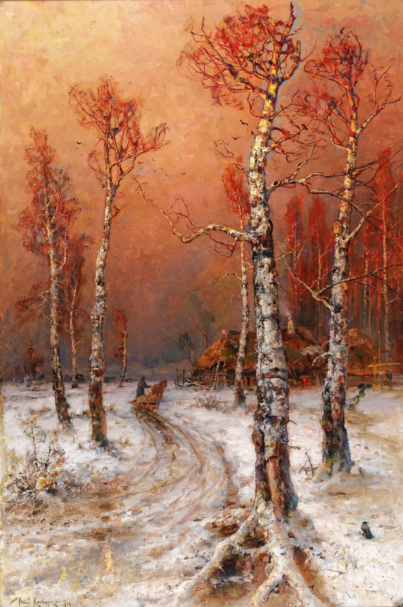 Winterstimmung Mit Saatkrahen Wall Art by Julius Sergius Klever - Canvas Print