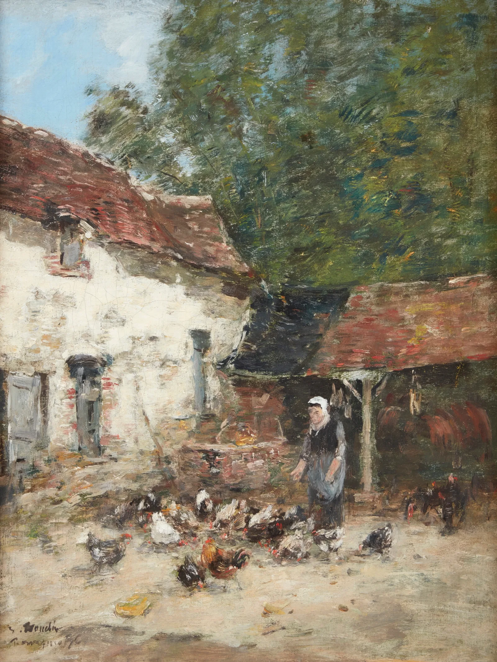 La Provende Des Poules Wall Art by Eugène Boudin - Canvas Print