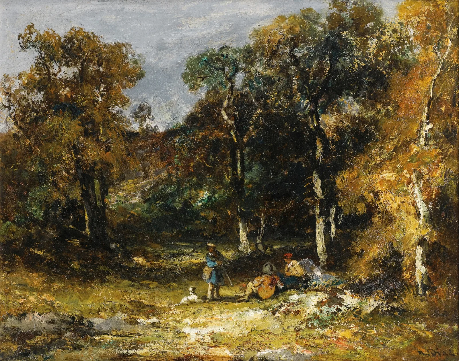 Chasseurs Dans Un Sous Bois Wall Art by Narcisse-Virgile Diaz de La Peña - Canvas Print