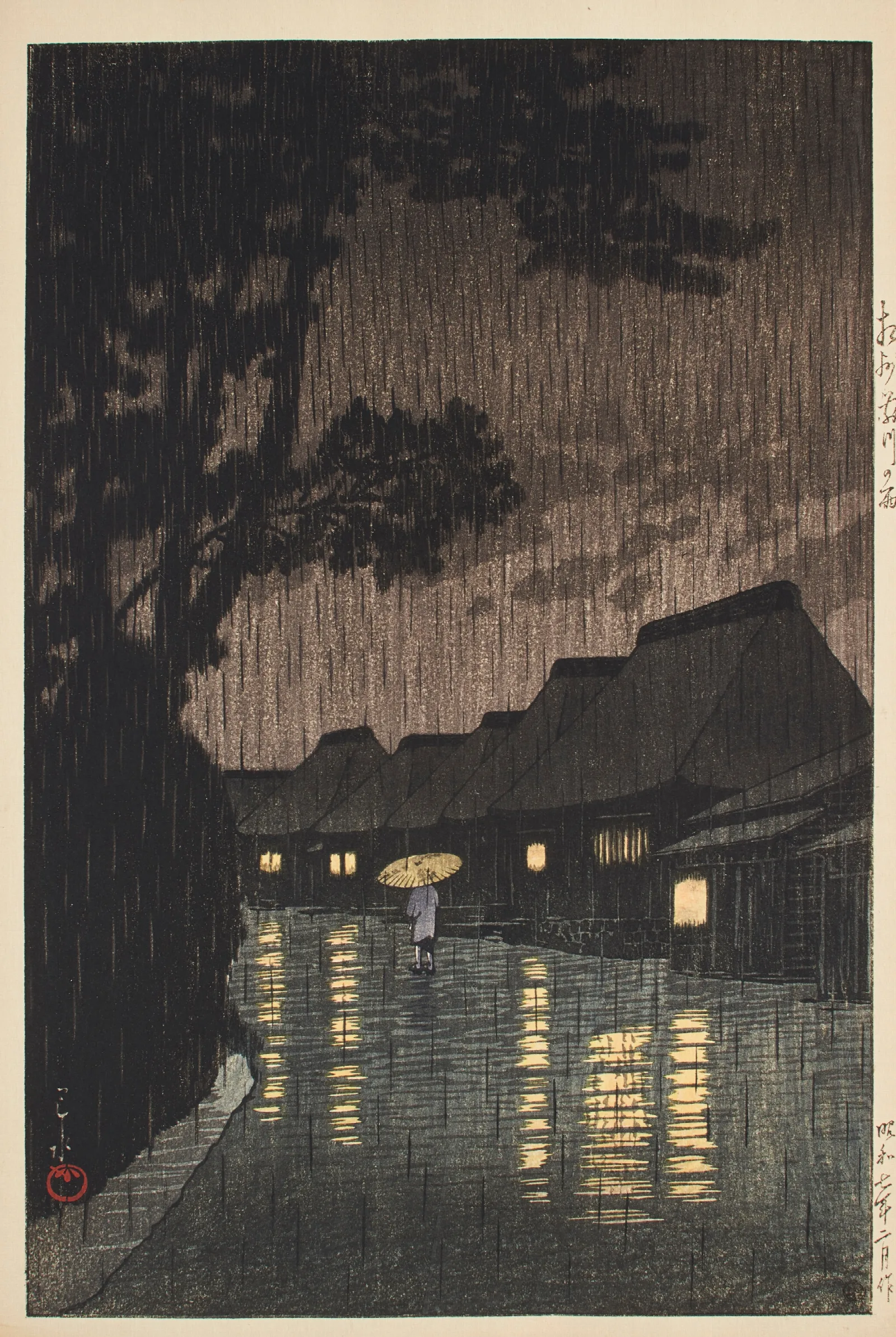 Soshu Maekawa No Ame Rain At Maekawa Sagami Province Wall Art by Kawase Hasui - Canvas Print
