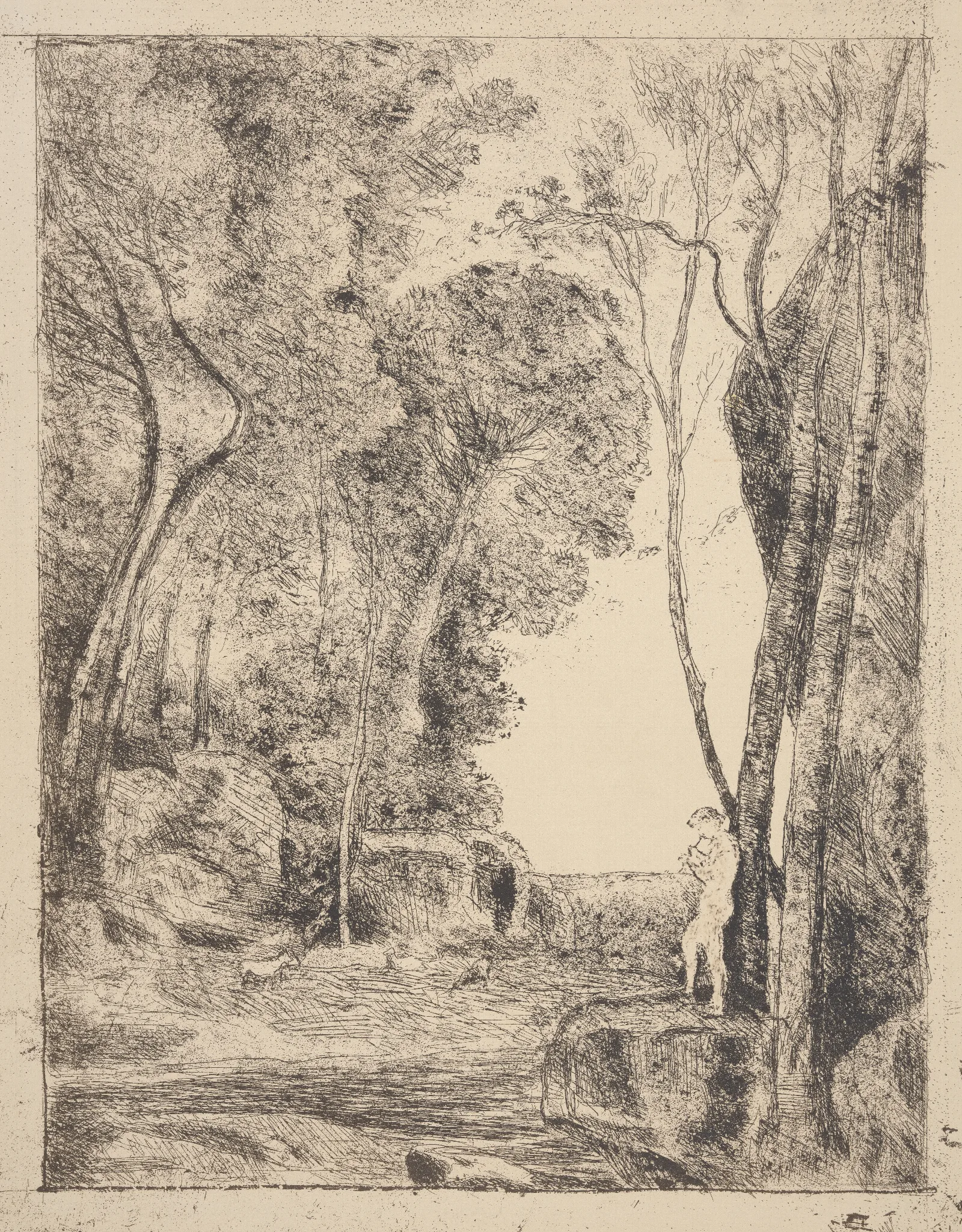Le Petit Berger The Little Shepherd Wall Art by Jean-Baptiste-Camille Corot - Canvas Print