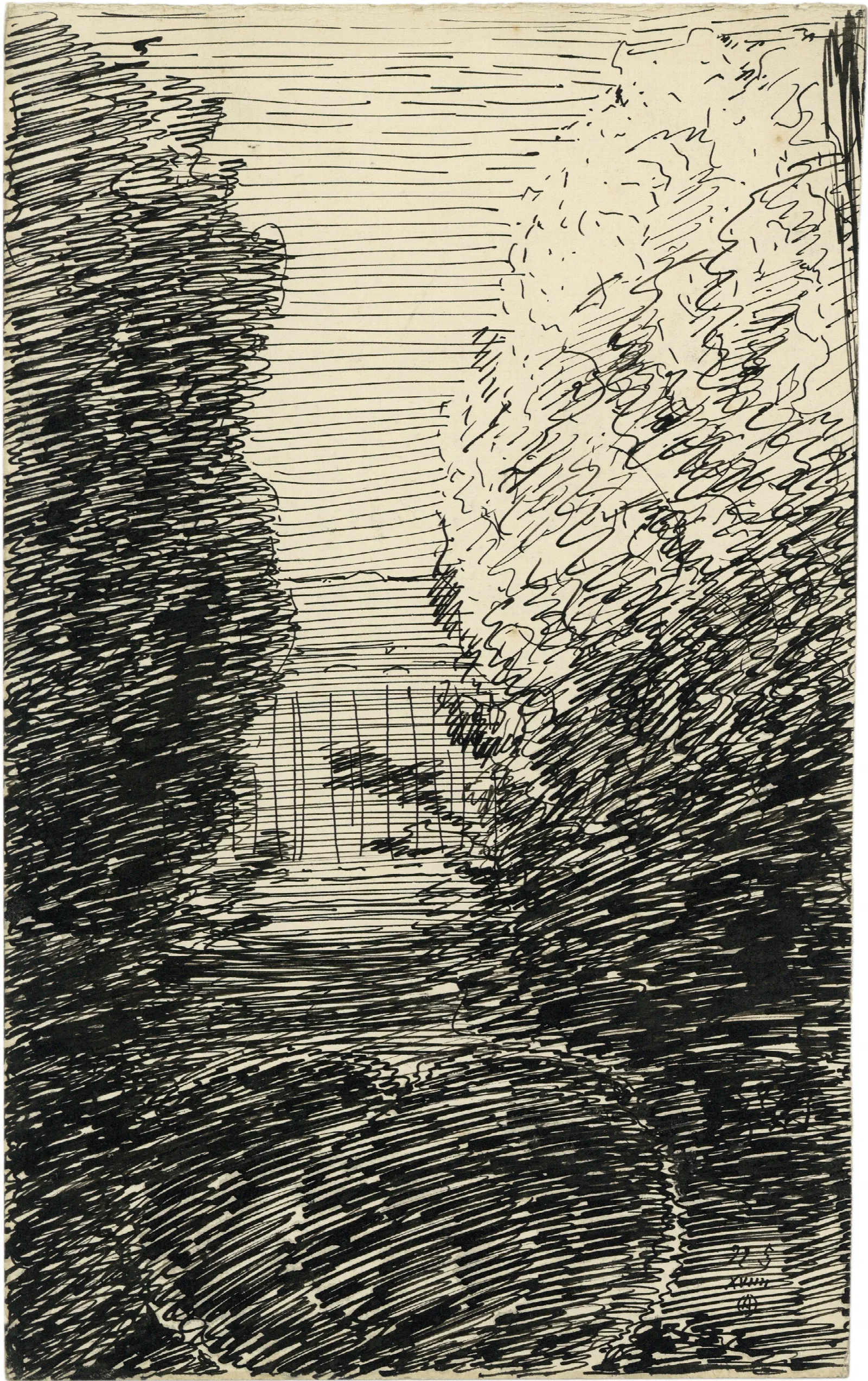 Voorzijde Bomenrijen Langs Weg Achterzijde Lithodruk Erc Sel Wall Art by Alfred Ost - Canvas Print